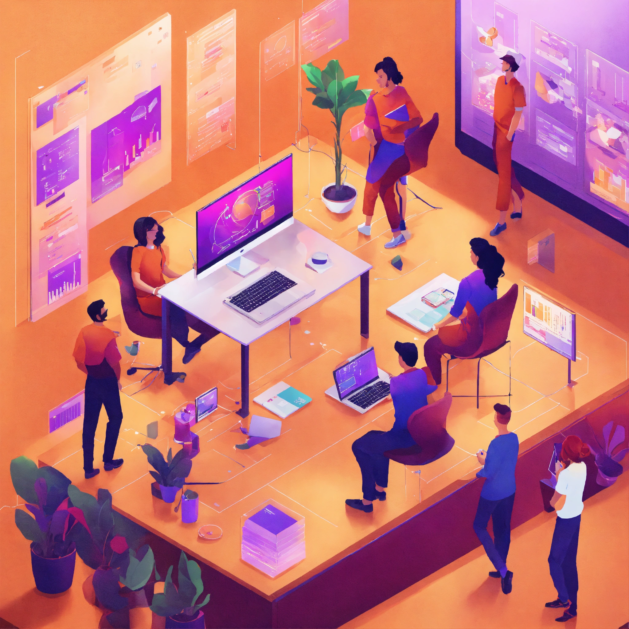 Lexica - Show an animated image of a team that is creating a stunning ...