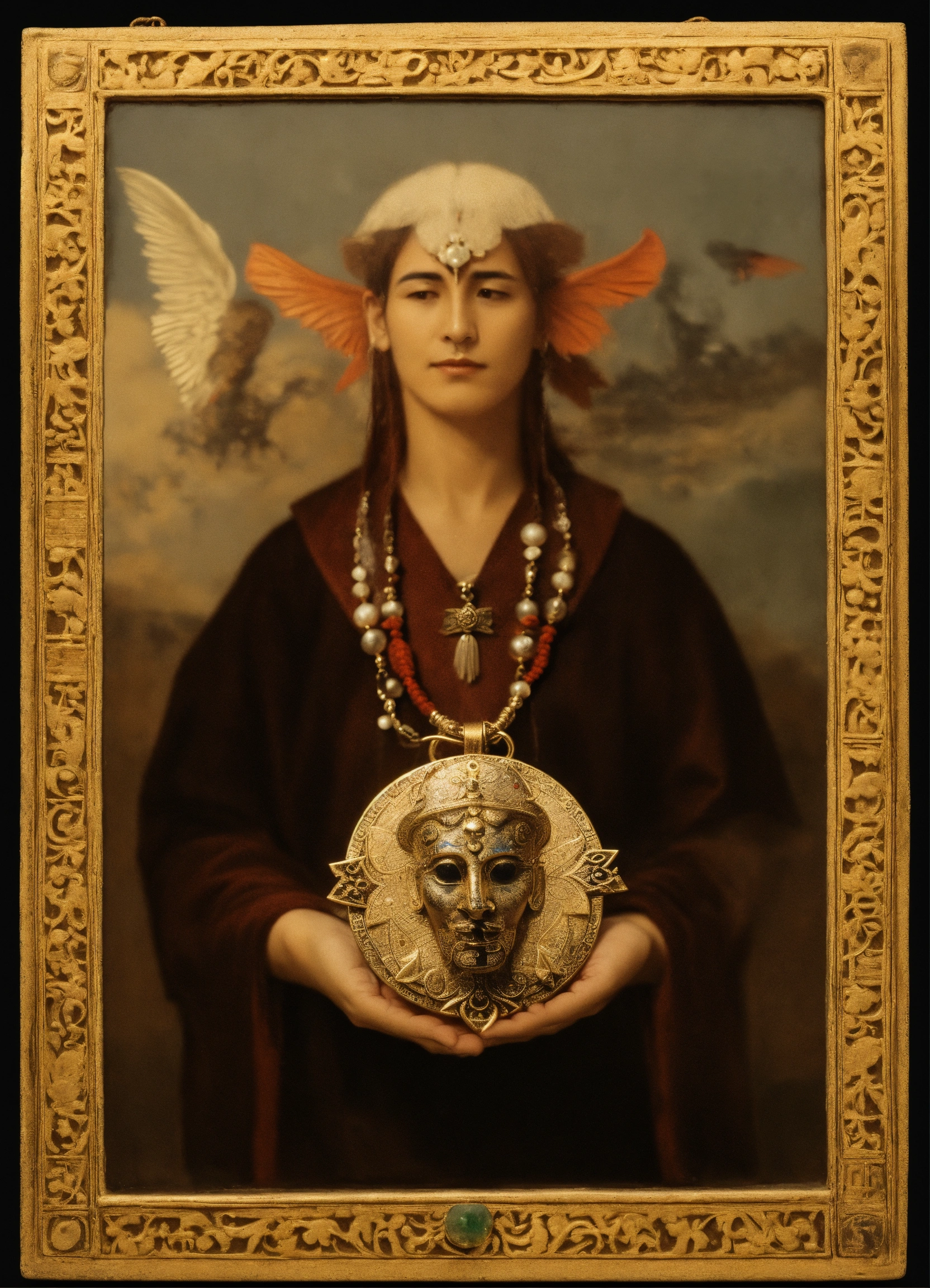 Lexica - A person wearing and holding an amulet with the face of pazuzu