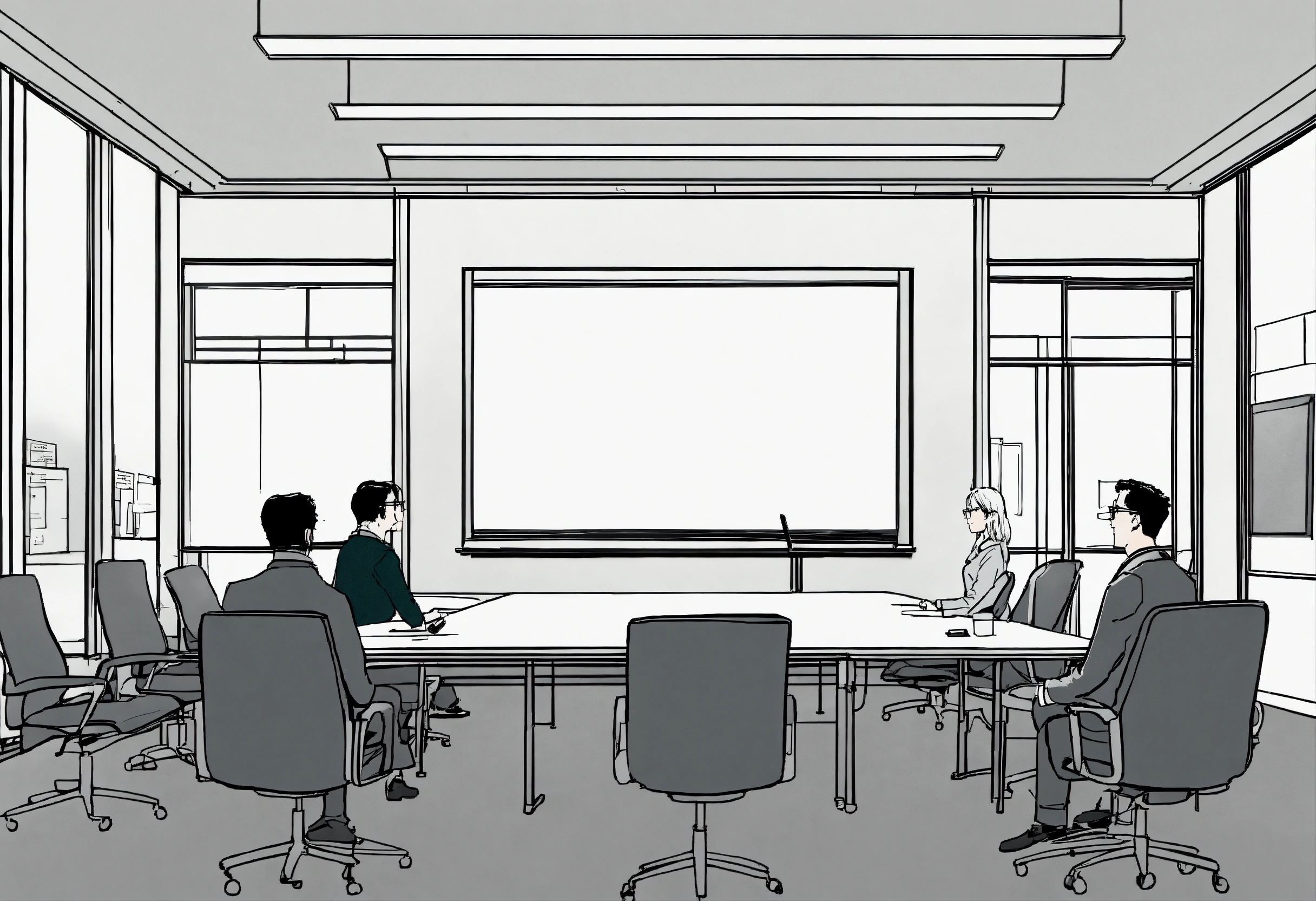 Lexica - Detailed line drawing of a conference room. there are two ...