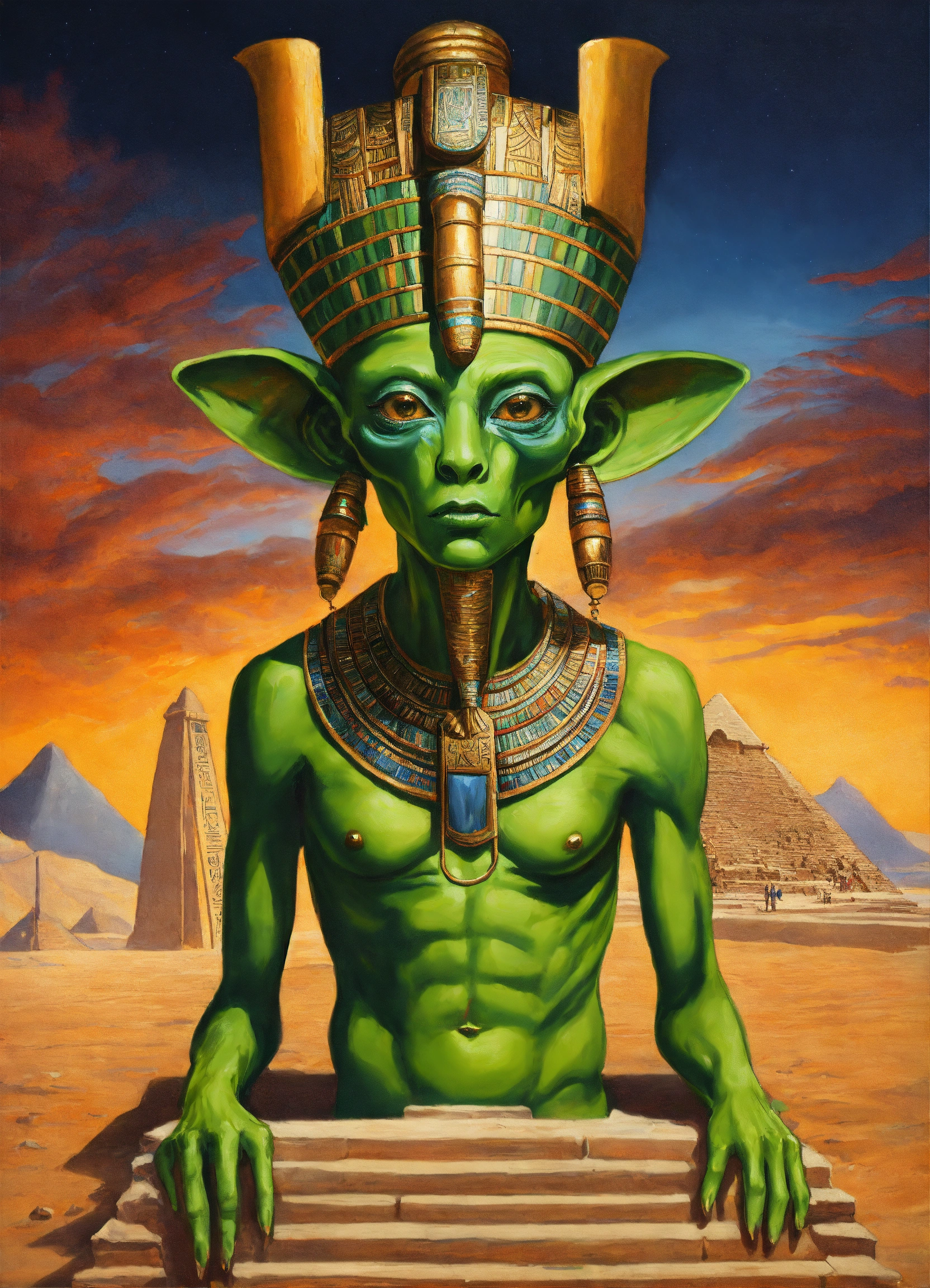 Lexica - Portrait a green alien monster dressed like a ancient egypt ...