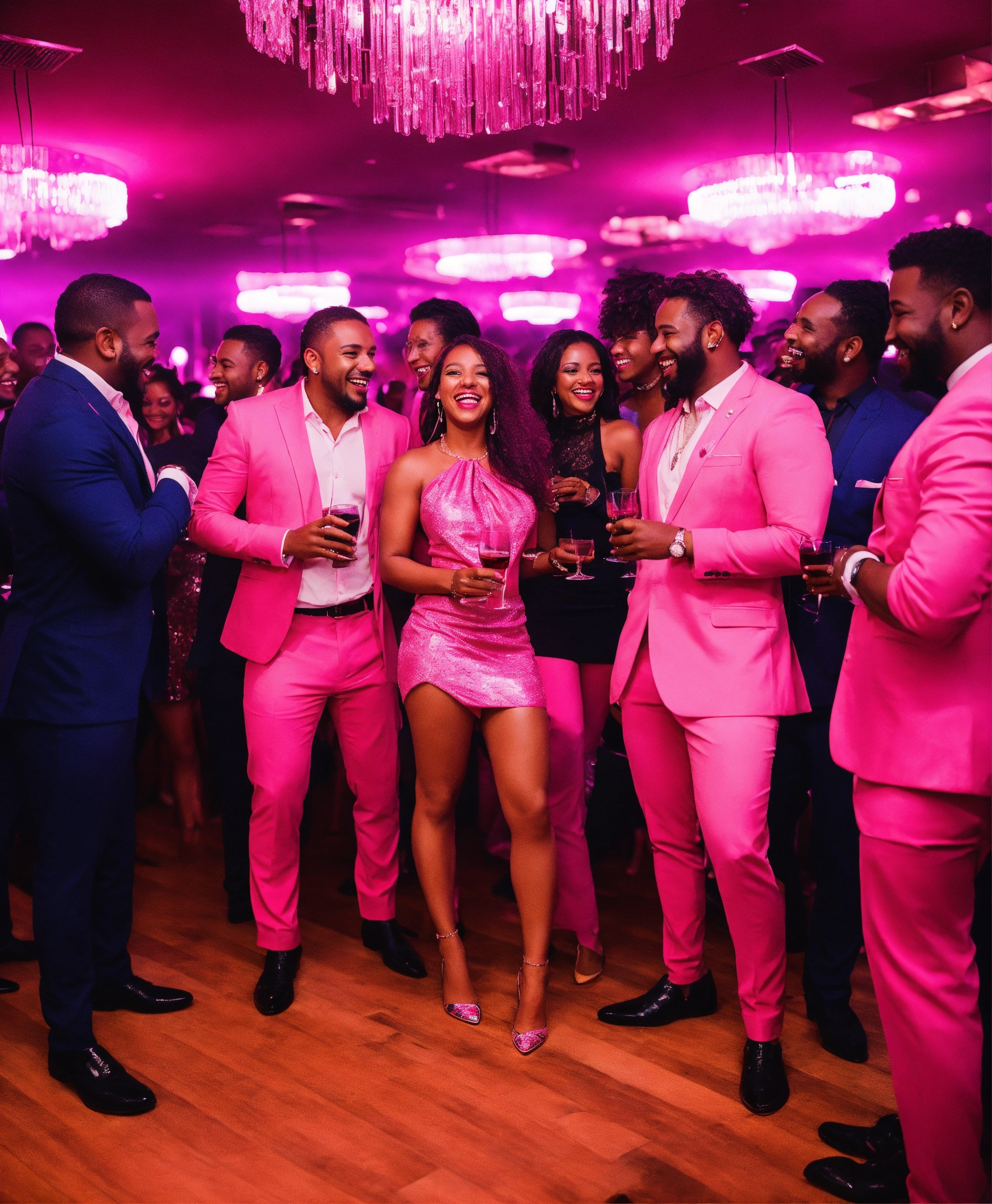 Lexica - A wide shot of dominican entrepreneurs in a dark pink ...