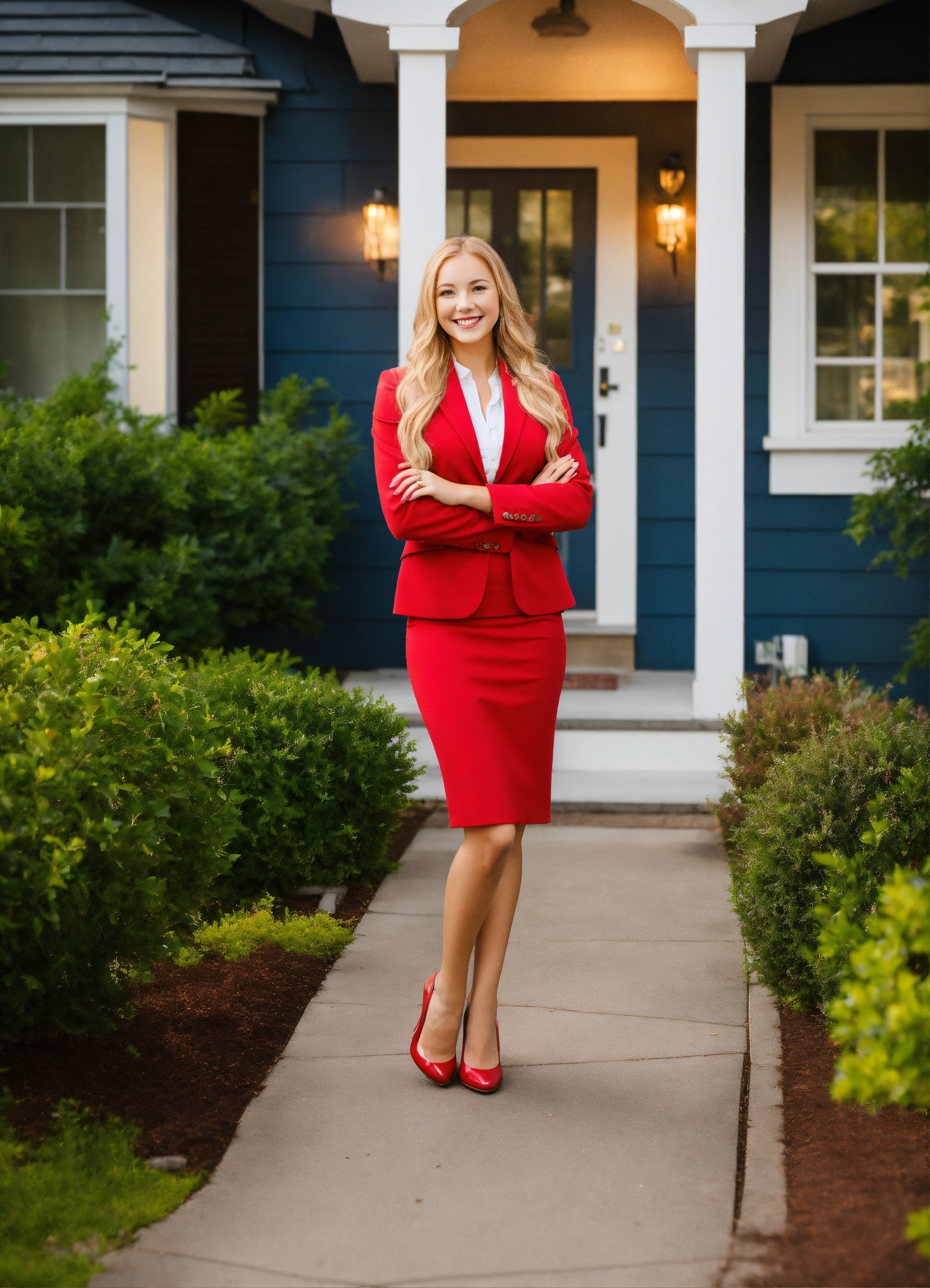 Lexica - Full body of a young female realtor in her 20s. She has long ...