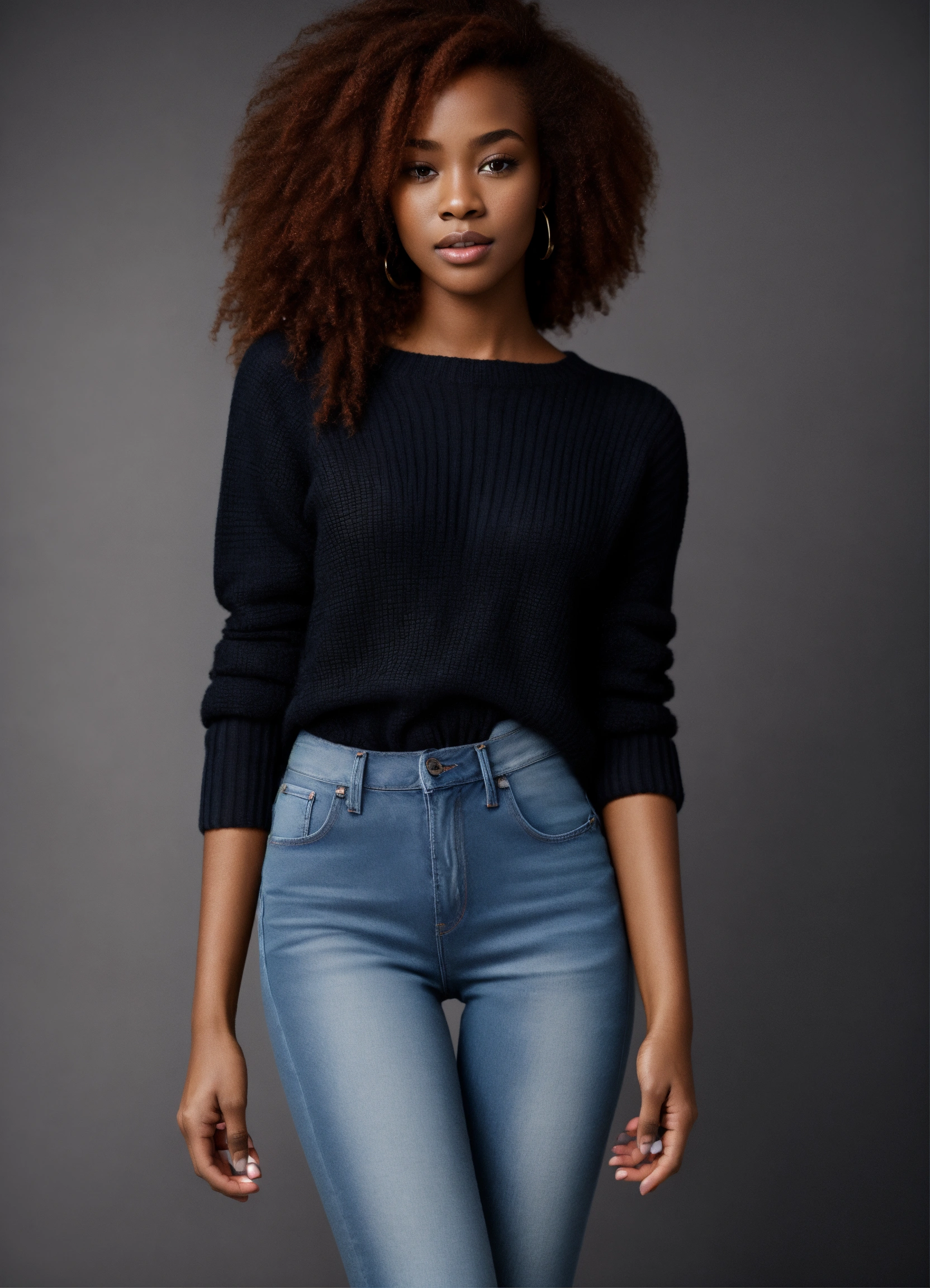 Lexica - Beautiful black female, slim face, wearing jeans and tight ...