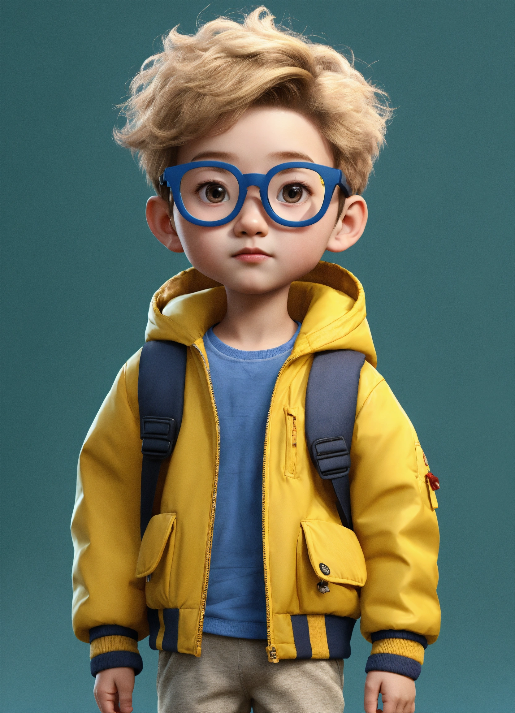 Lexica - A young boy wearing glasses and a yellow jacket, beautiful 3 d ...