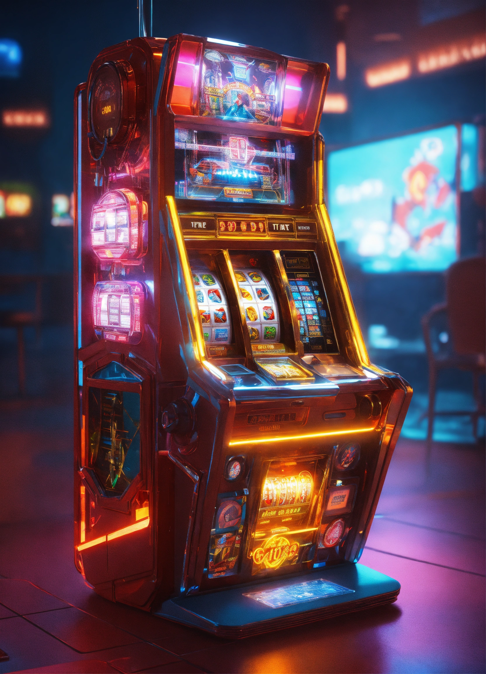 Lexica - 3D rendering slot machine sci-fi future featuring Cyborg.