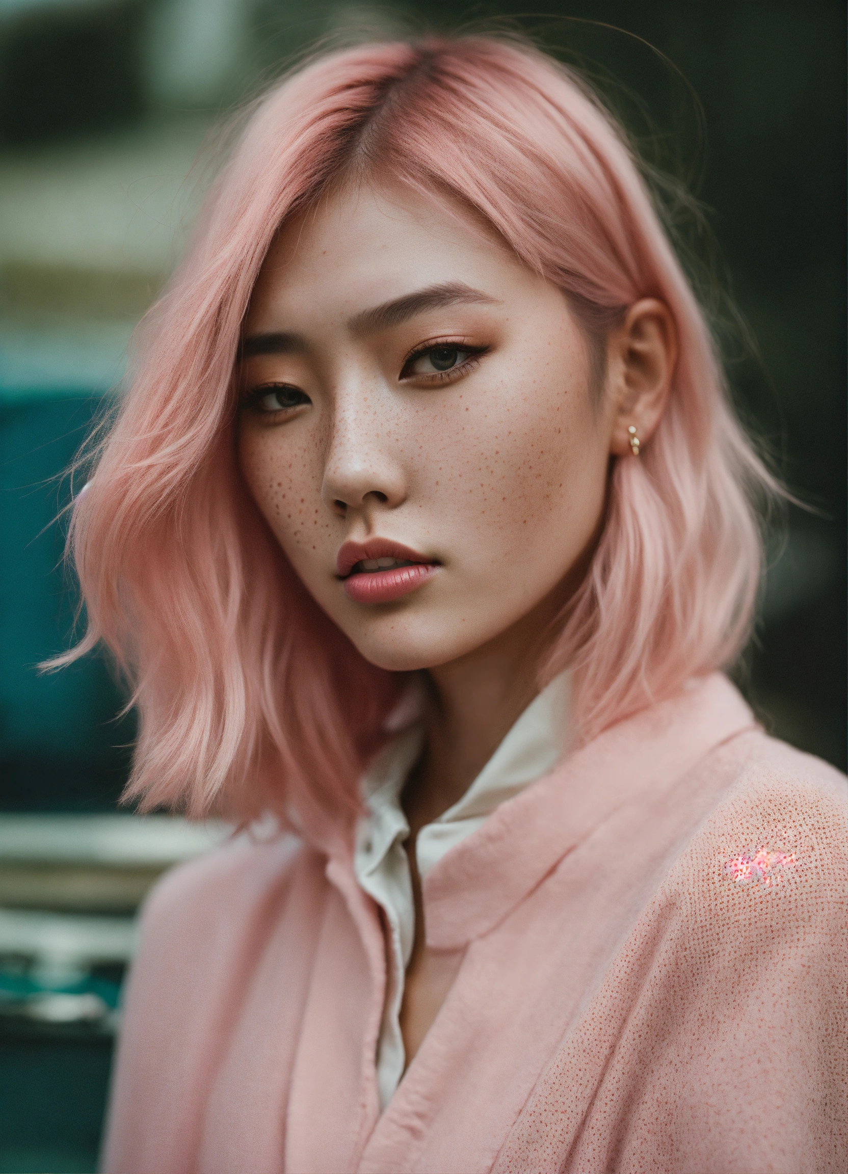 Lexica - Supermodel, asian, pastel pink hair, freckles,, alessio albi ...