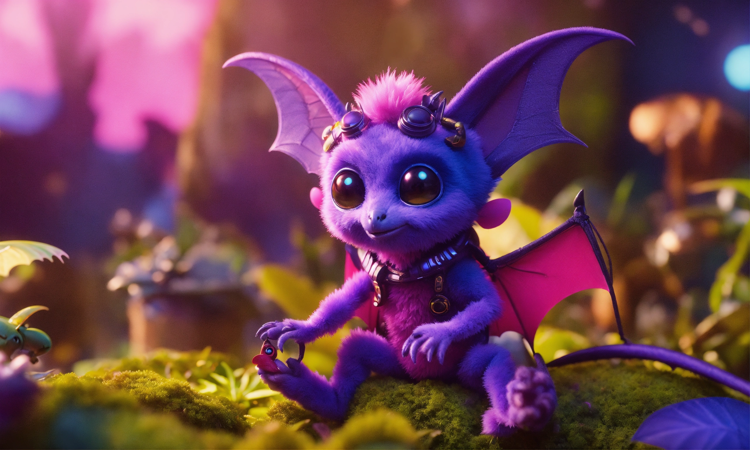 Lexica - Crazy cute fuzzy pink and purple alien fruitbat character with ...