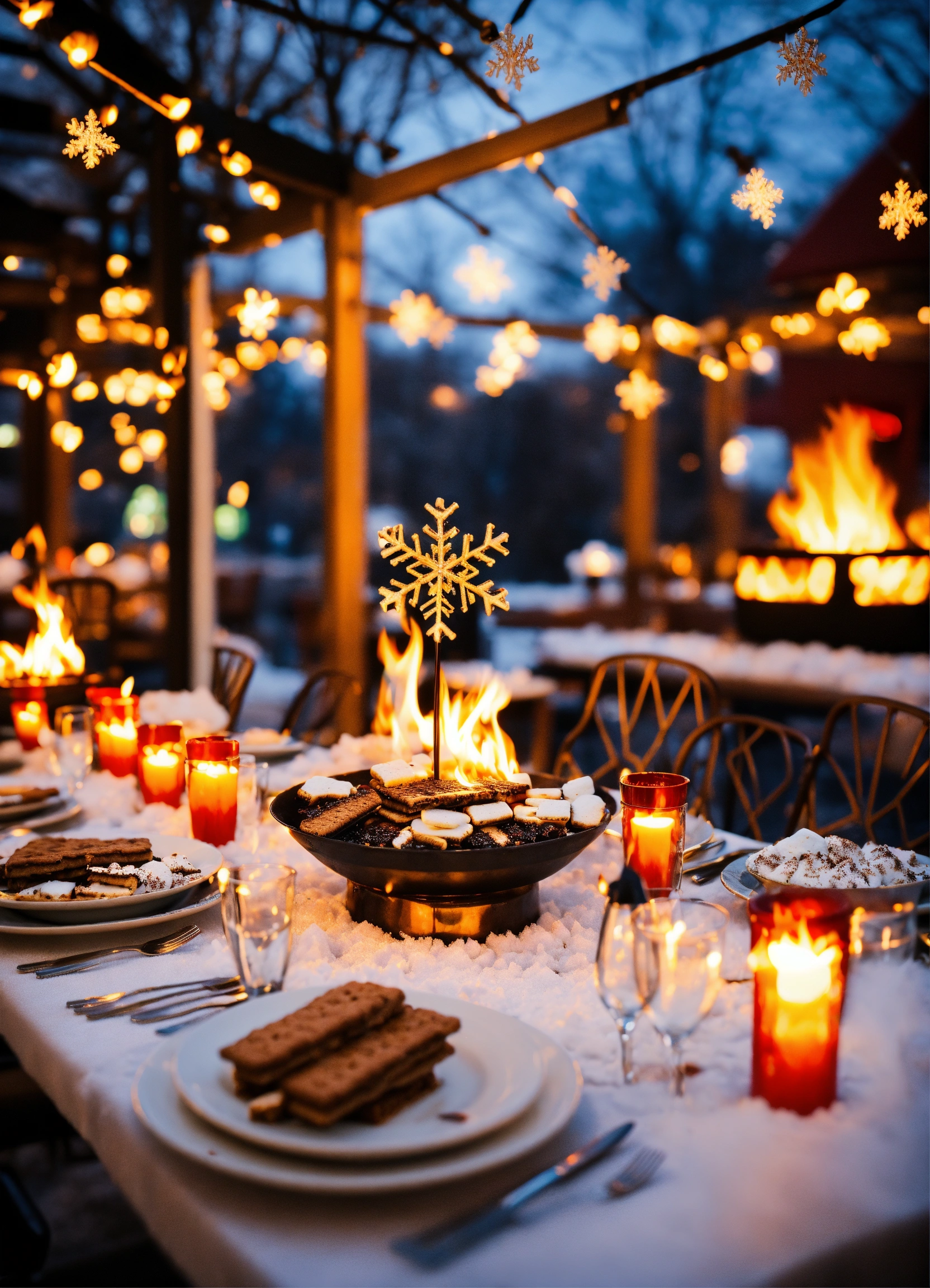 Lexica - Bright restaurant table settings that feature snowflake and ...
