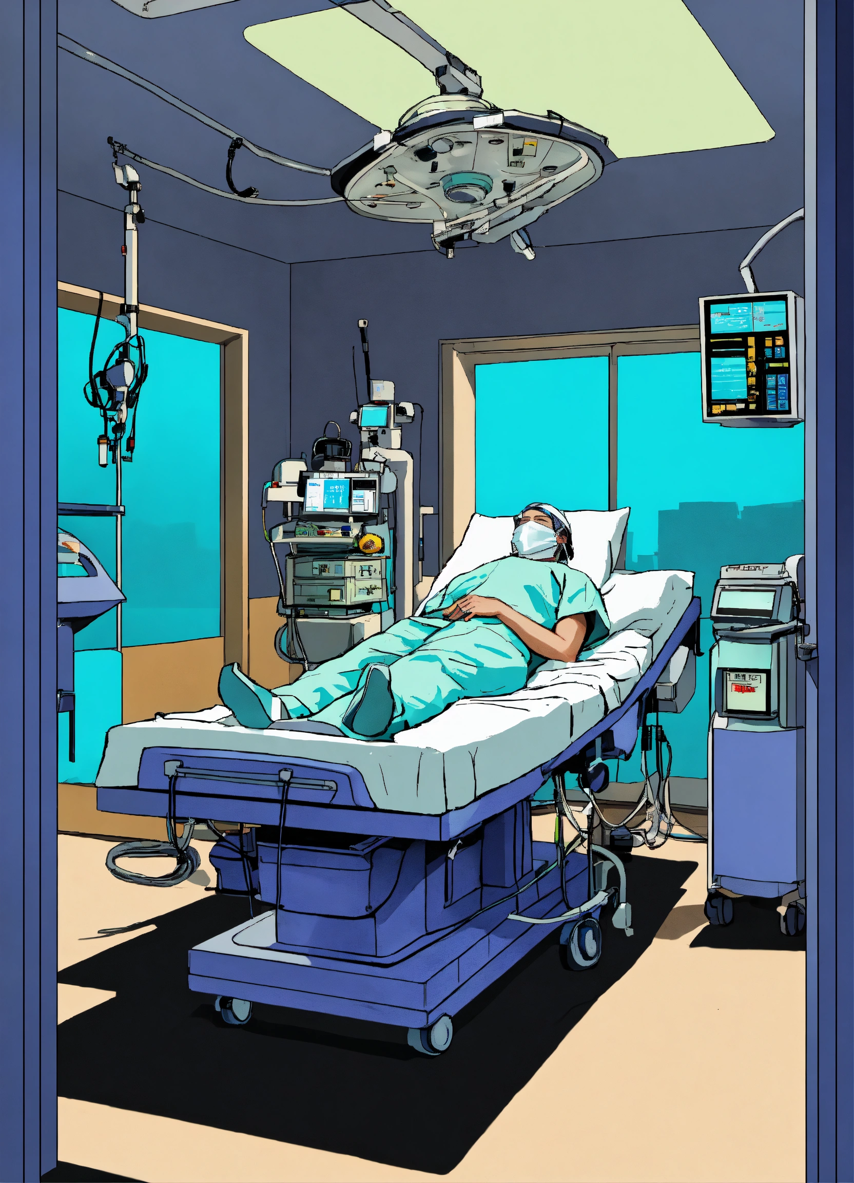 Lexica - Surgeon in an operating room sad, patient in a medical bed ...