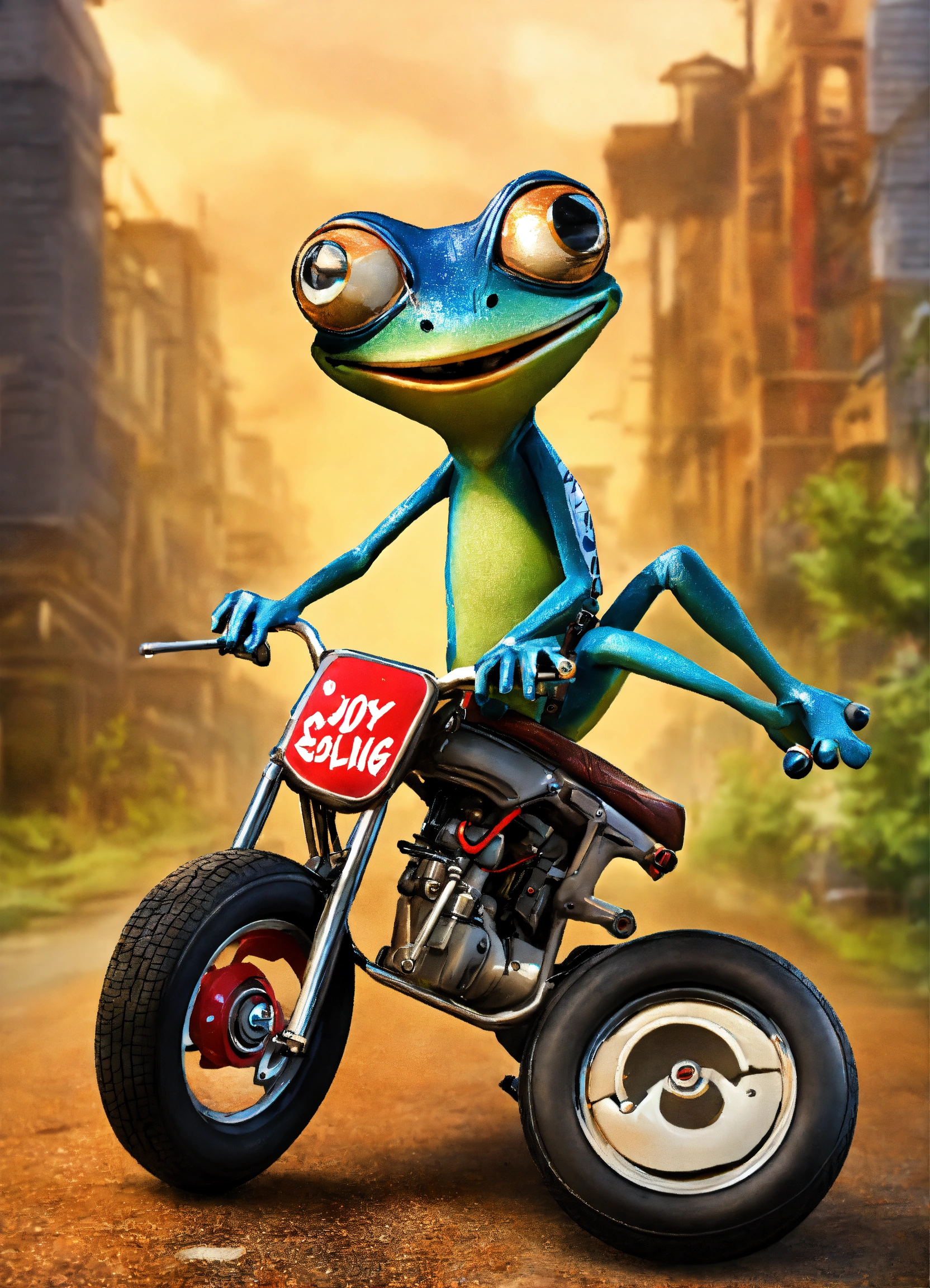 Lexica - Crazy frog, on one wheel, motorcycle, dead, schriftzug 