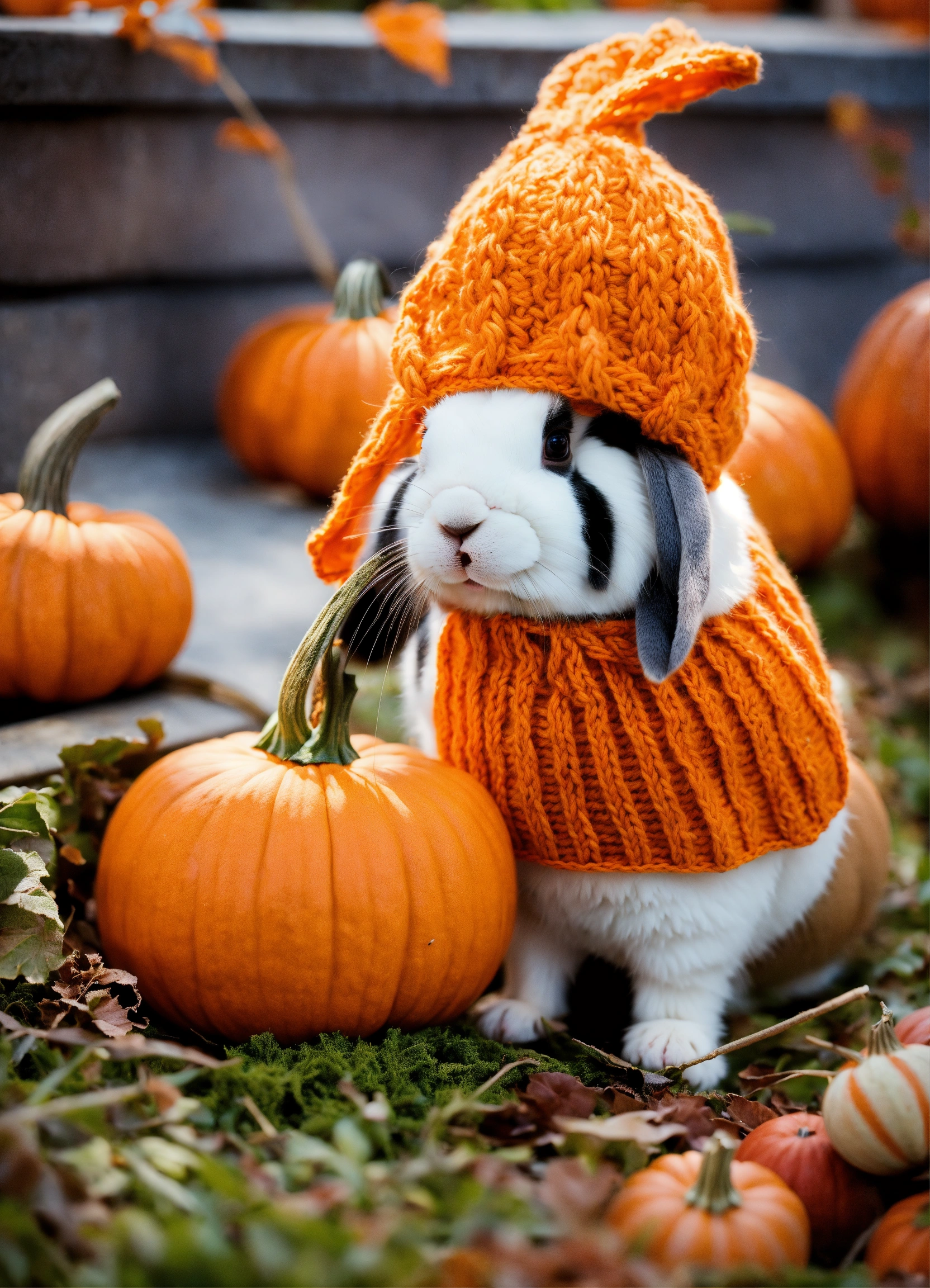 Lexica - Rabbits wearing knitted pumpkin hats