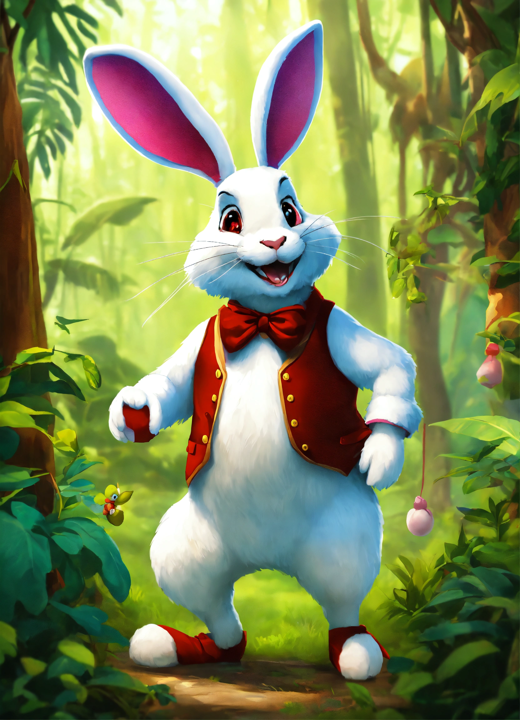 Lexica - Let cartoon big white rabbit walking on two legs in jungle