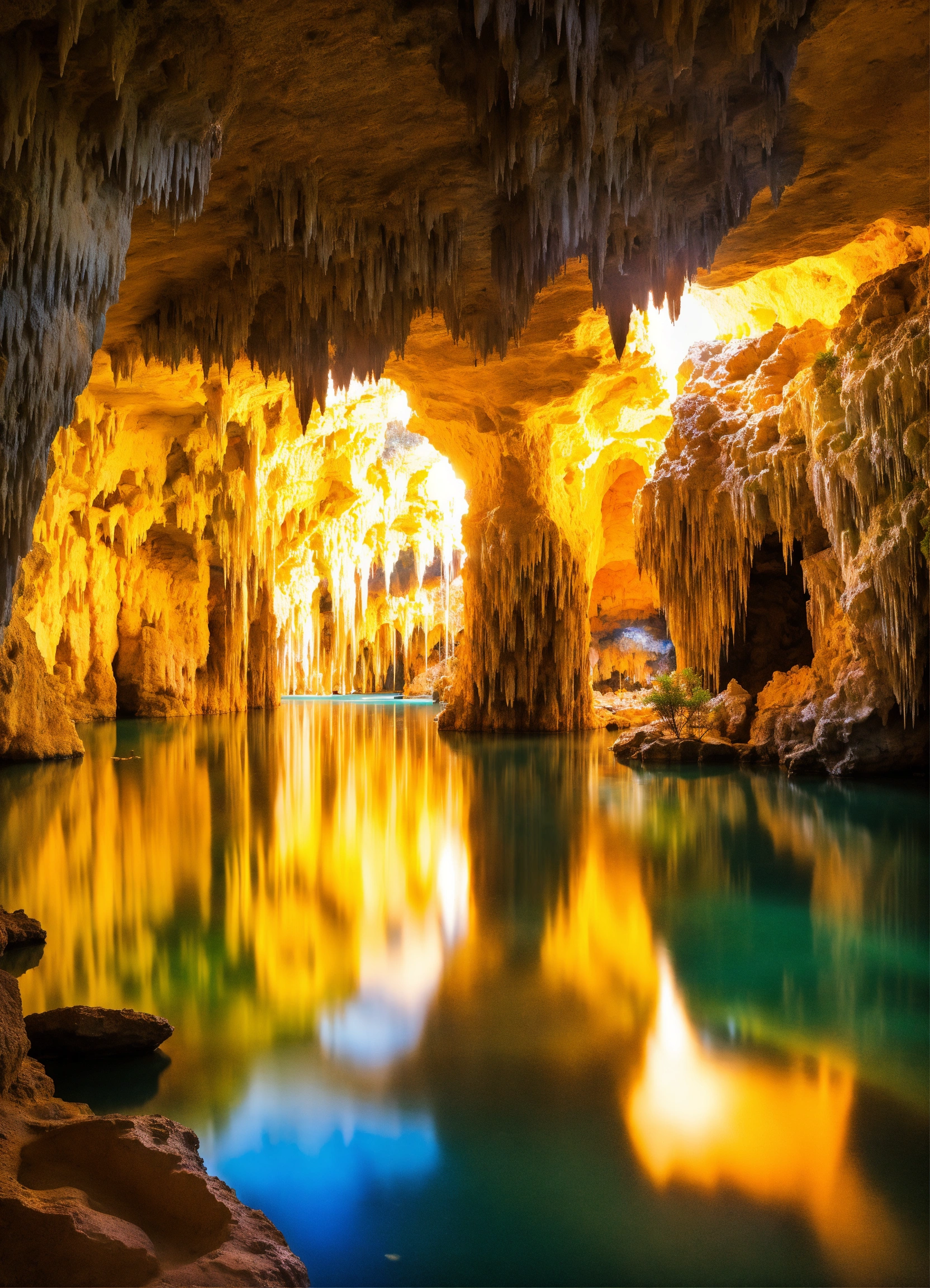 Lexica - The inside of a stunning grotto with a lake and stalactite ...