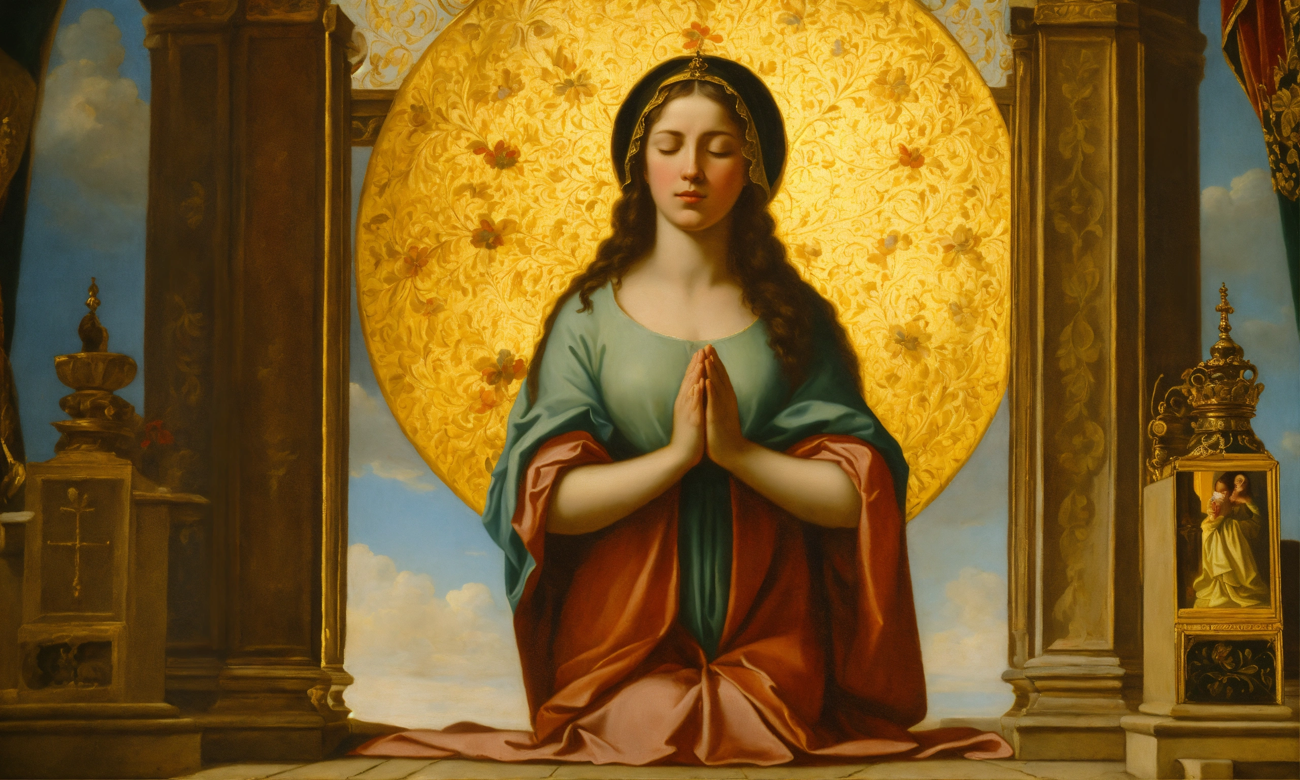 Lexica - Renaissance oil painting of a woman praying to god