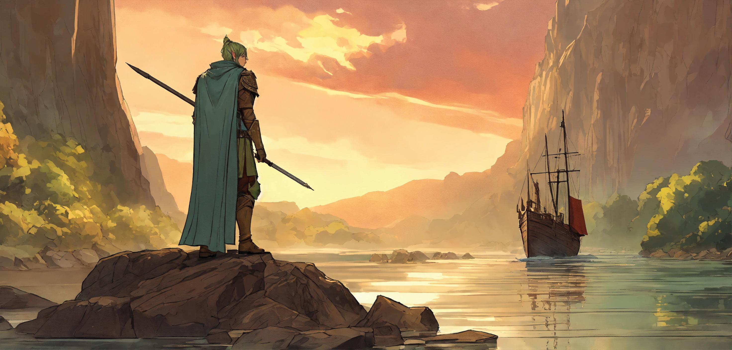 Lexica - Fantasy setting, a massive rock statue of a elven warrior ...