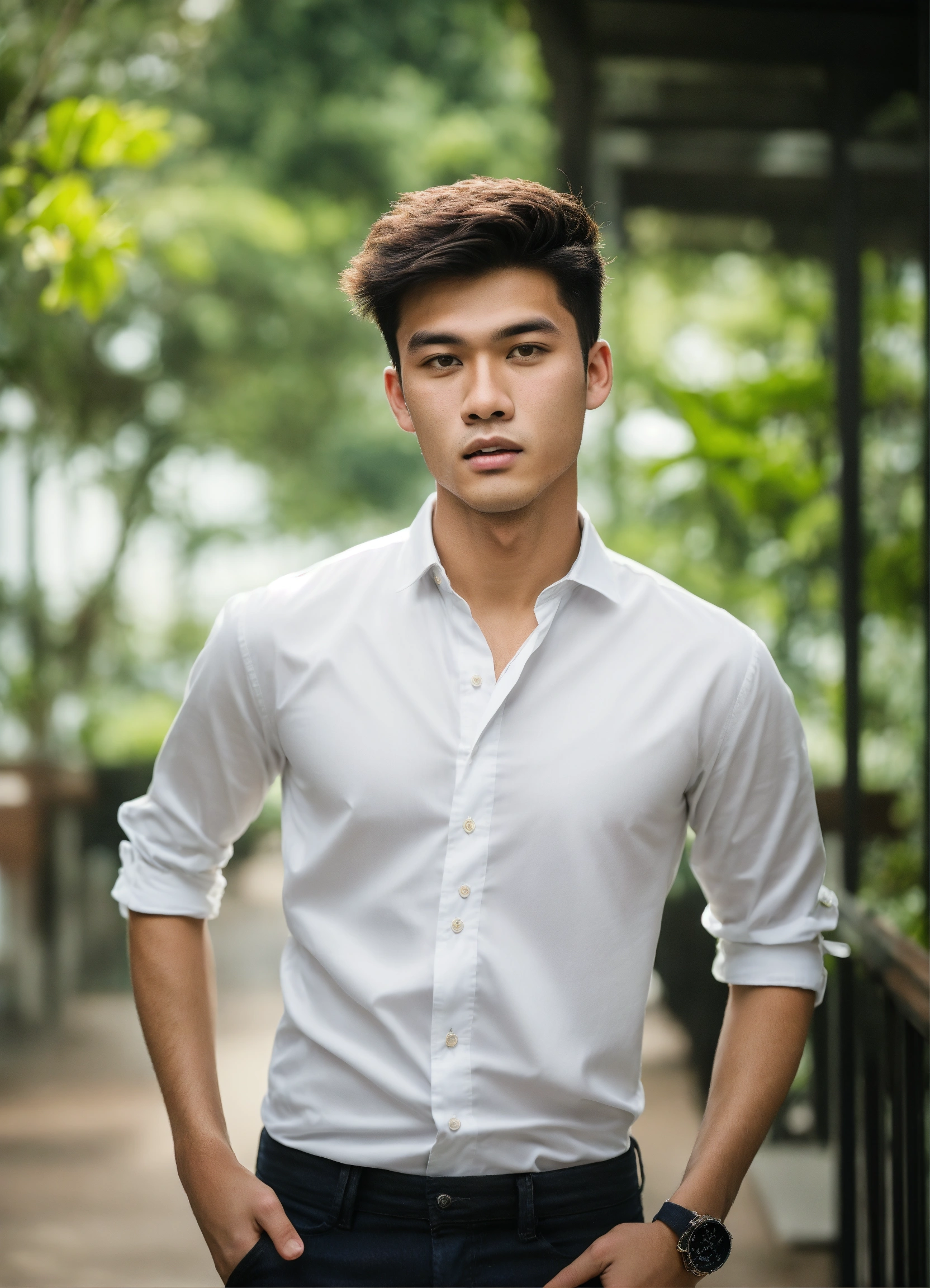 Lexica - A 21 year old handsome man, in a long white button down shirt ...