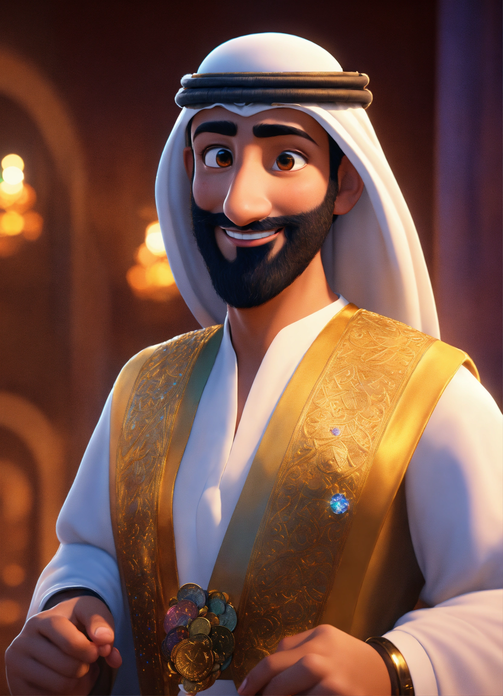 Lexica - Create a 3D rendering of a wealthy Arab male sheikh from Dubai ...