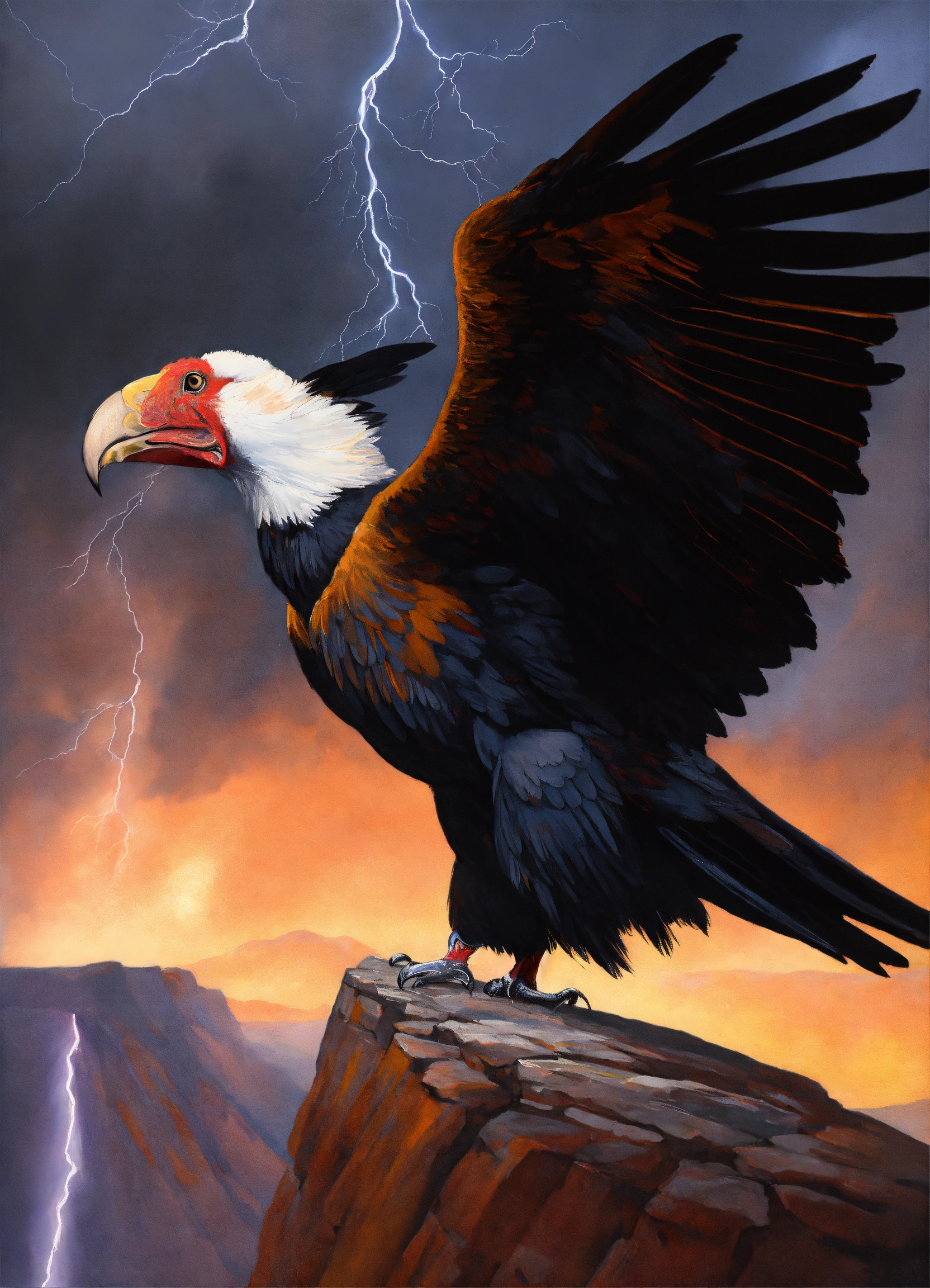 Lexica - A painting of a majestic california condor during a lightning ...