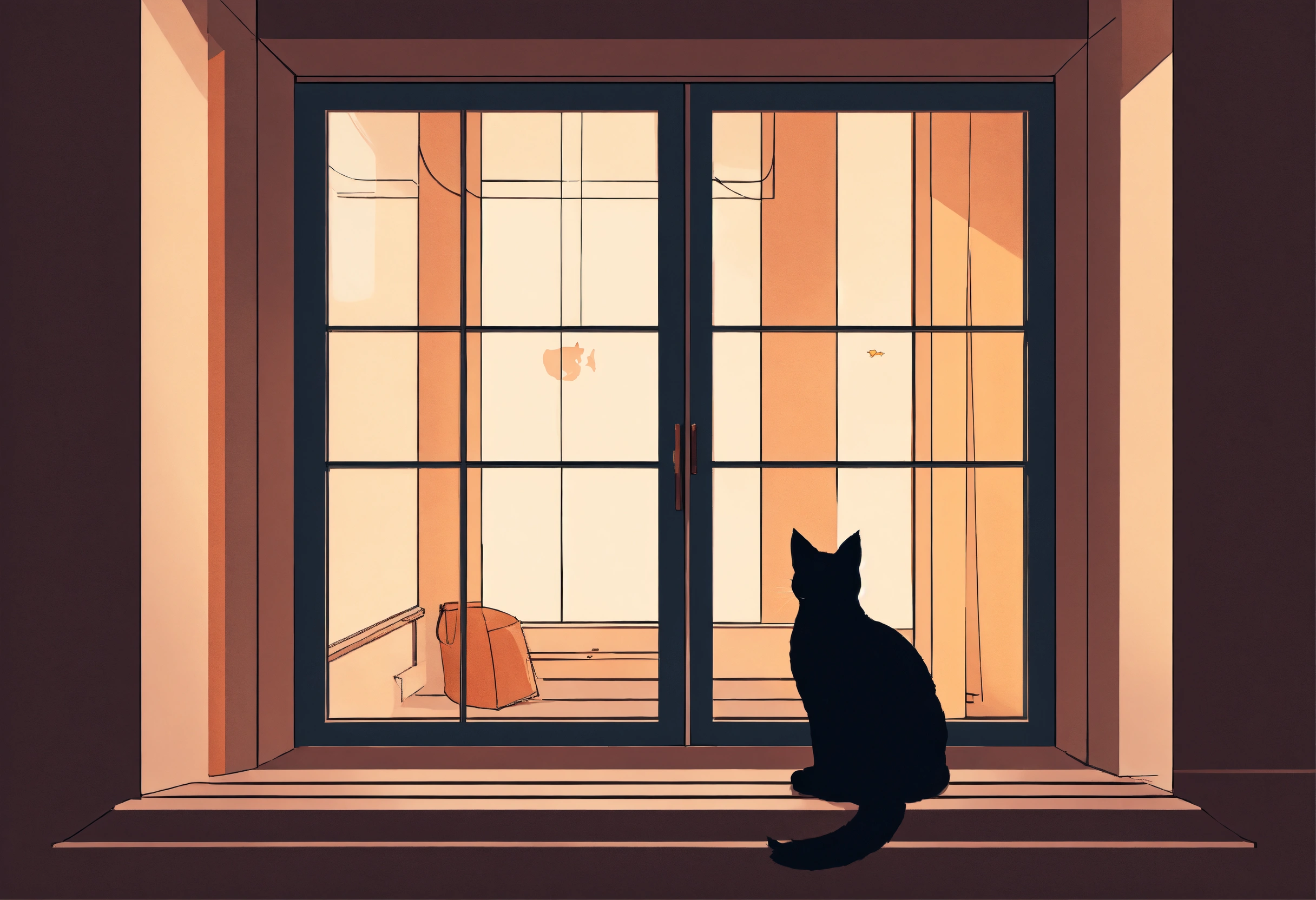 Lexica - A minimalist animal illustration of a cat sitting in a window. 8k