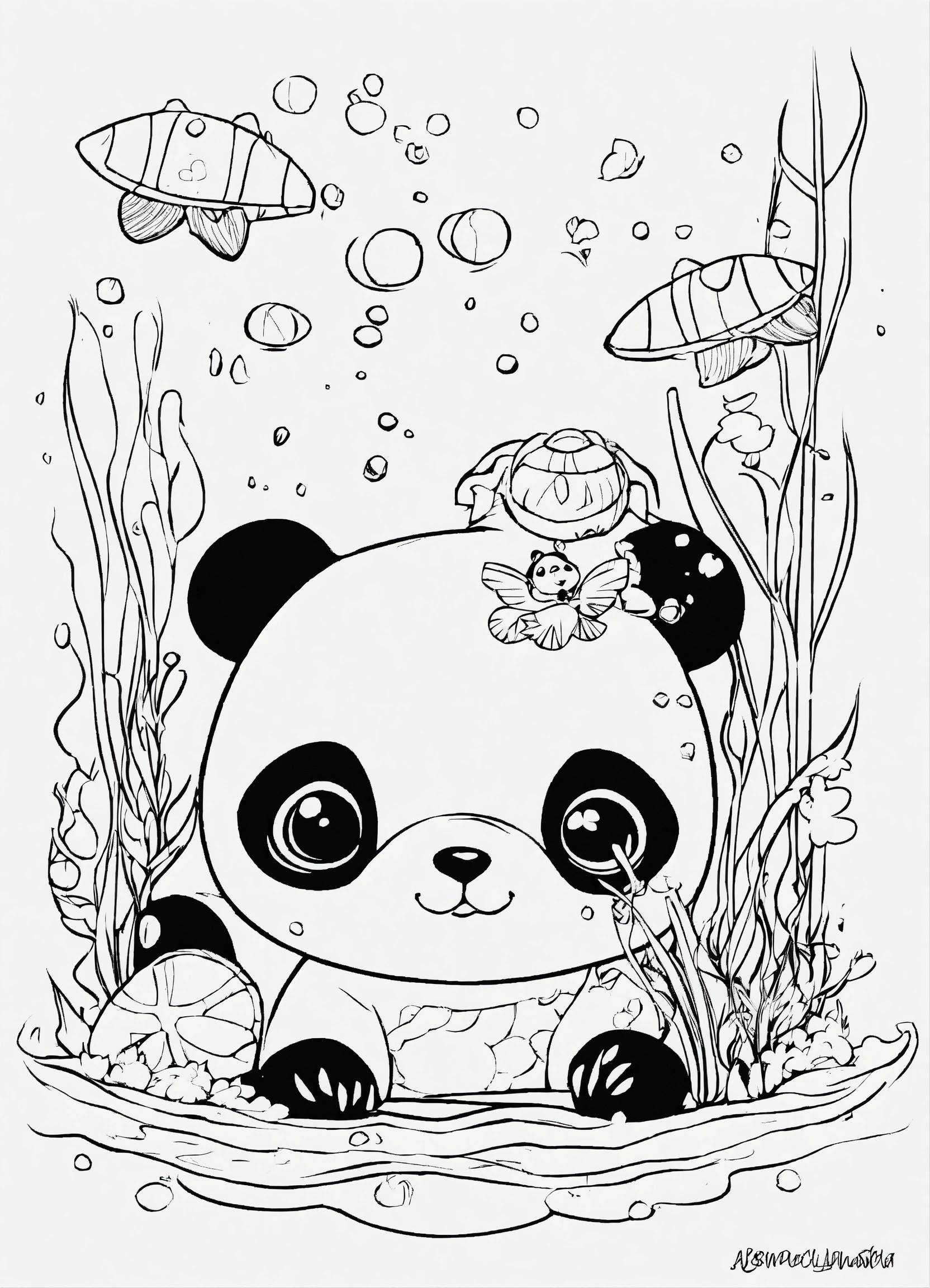 Lexica - Adorable baby girl panda underwater coloring page, solid white ...