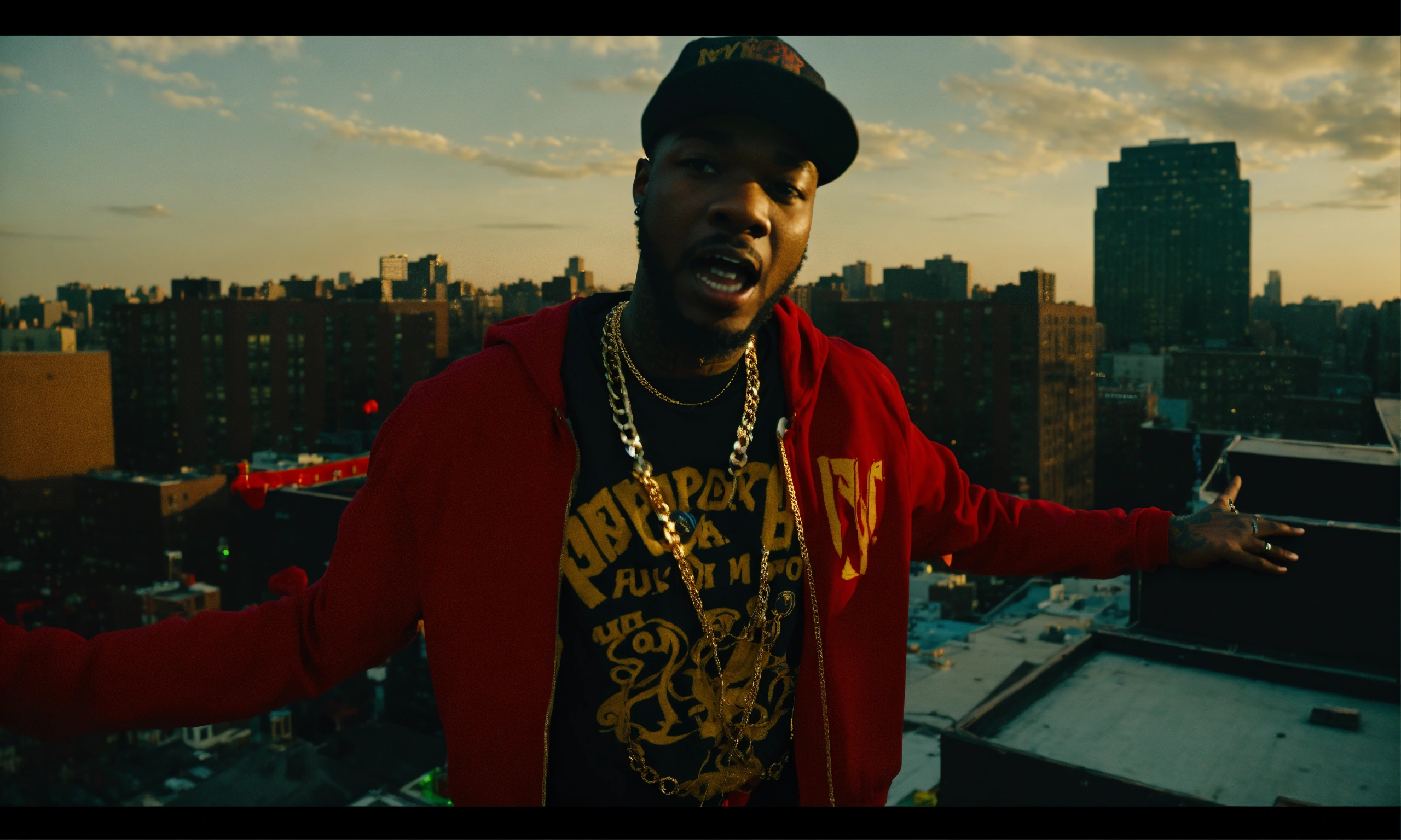 Lexica - Sky view Full body shot black battle rapper 