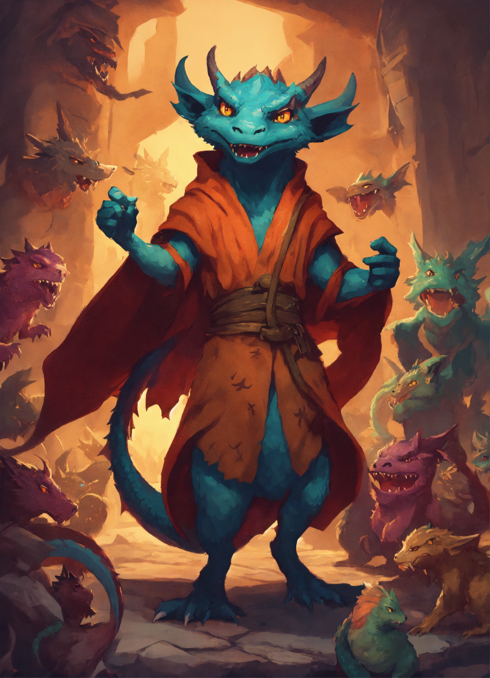 Lexica - A funny, wild Kobold sorcerer surrounded by much larger ...
