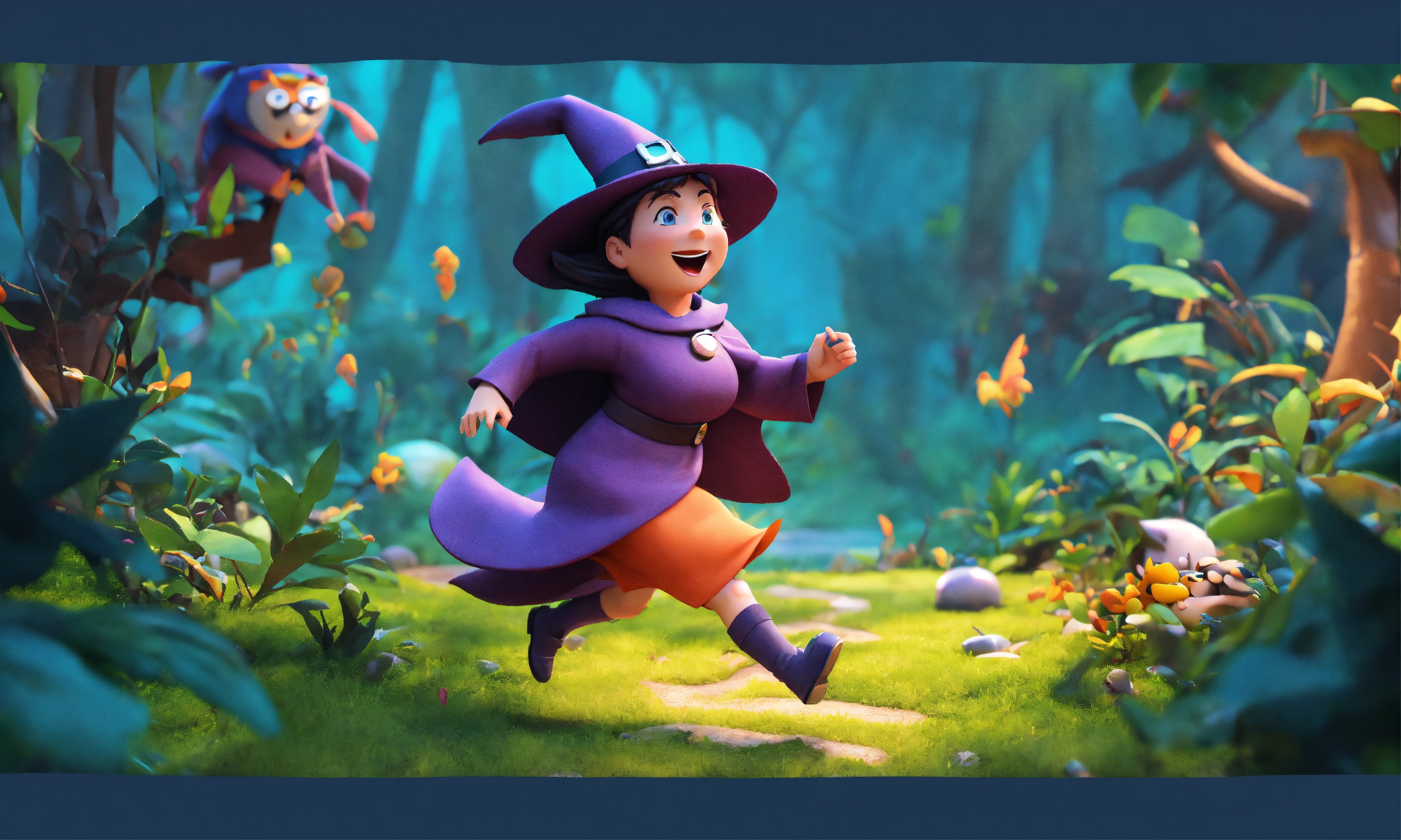 Lexica - Cartoon 3d style big witch running in jungle