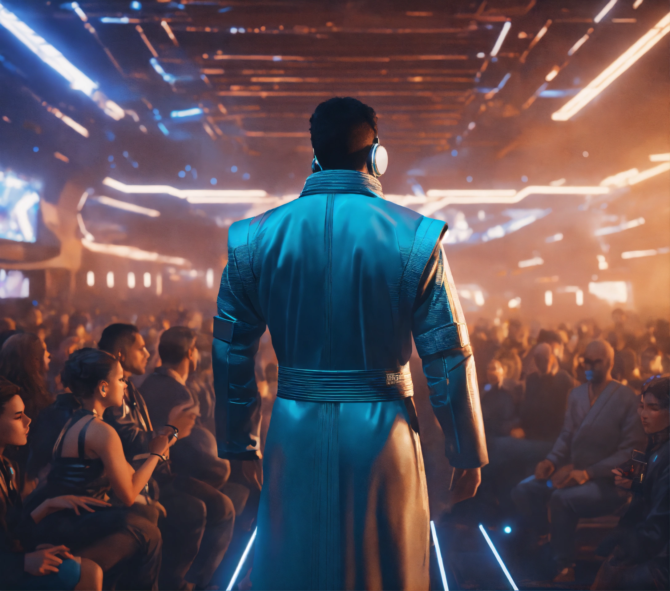 Lexica - Zoom out from a futuristic martial arts master hacker, wearing ...