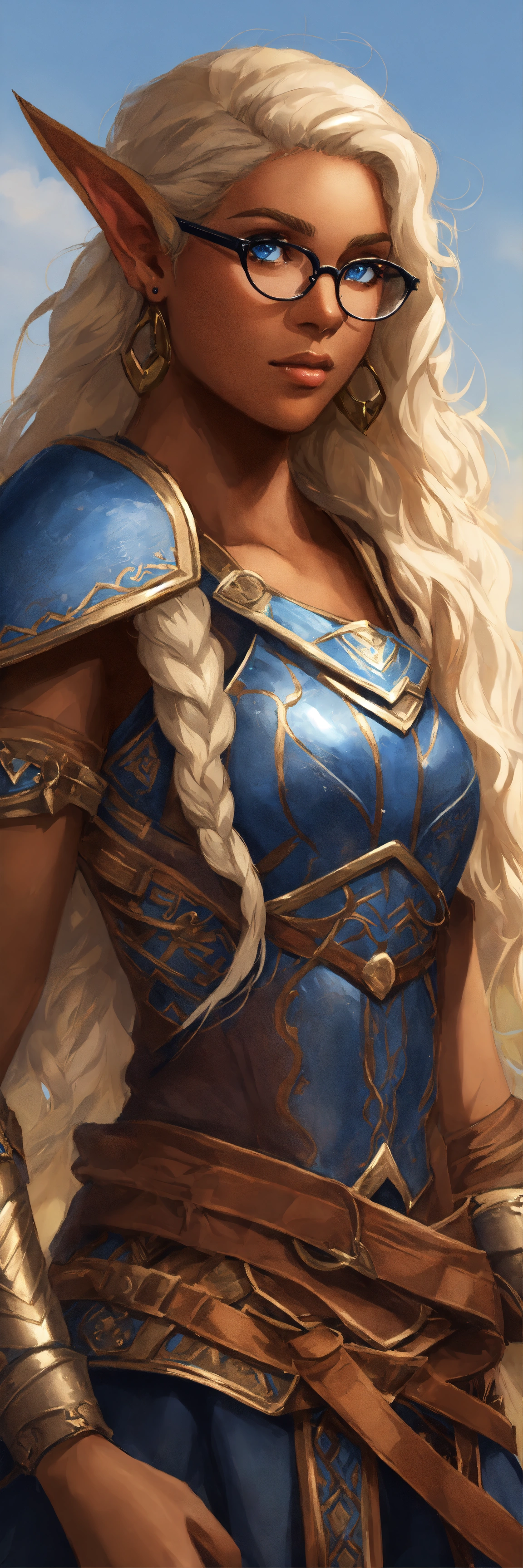 Lexica - A very brown skinned half elf woman, wearing glasses with deep ...