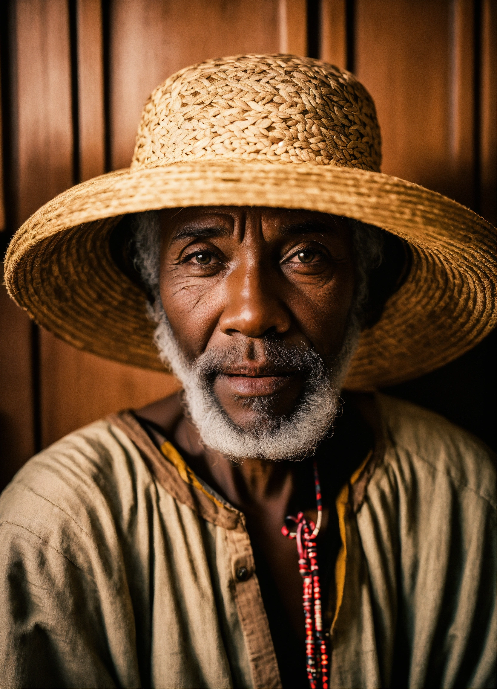 Lexica - A wise old man with white beard and bakoua hat in a tropical ...