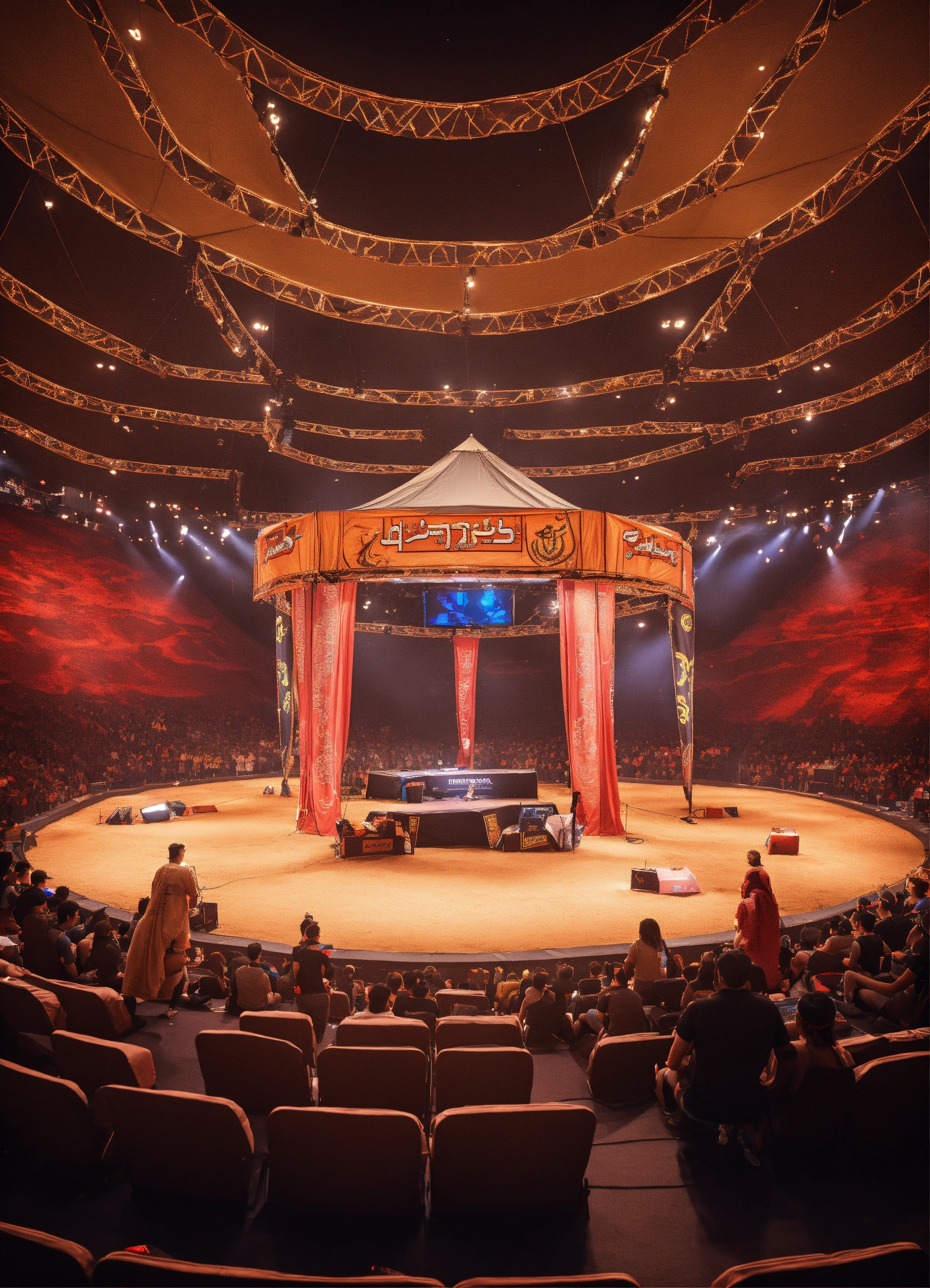 Lexica - Generate an image of a small esports venue's desert tent style ...