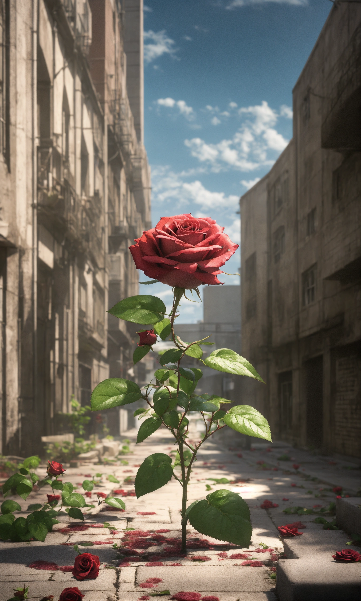 Lexica - Rose growing in concrete street attack on titan