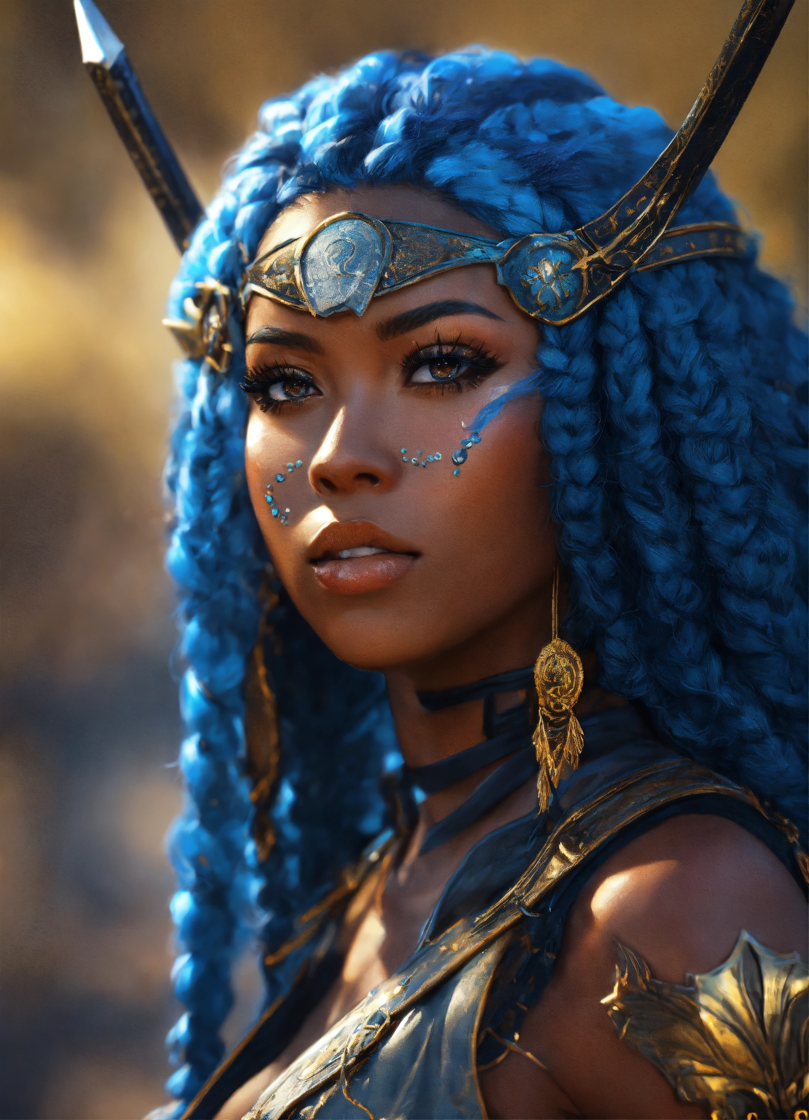 Lexica - Black women blue hair warrior fantasy 4k