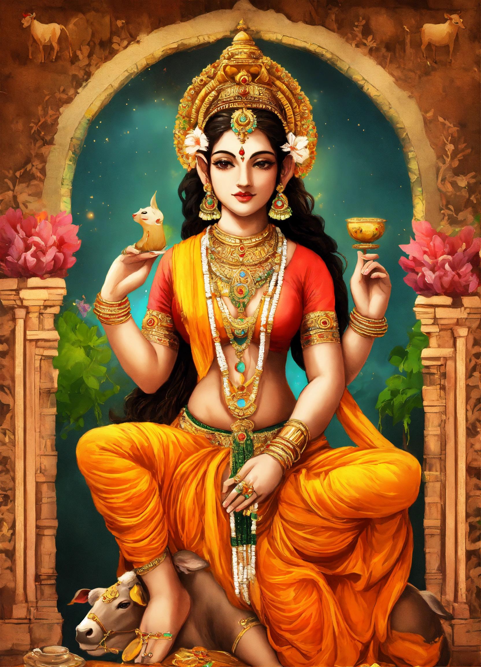 Lexica - The hindu cow goddess Kamadhenu, digital art, ancient painting