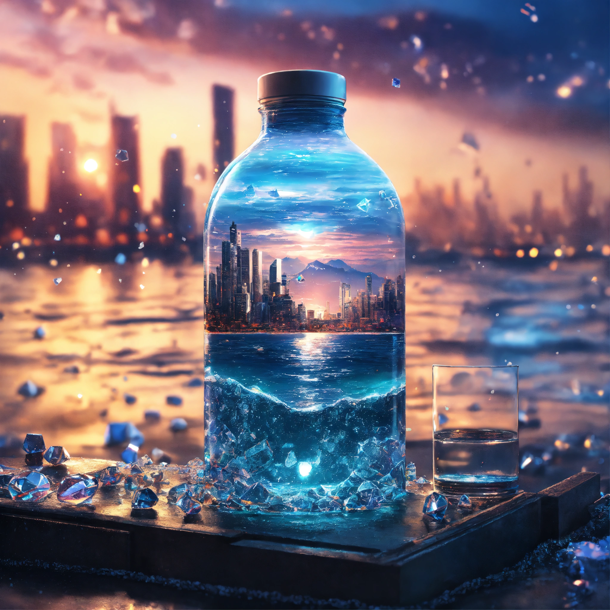 Lexica - A cyberpunk bottle of water in the middle of a ocean ...