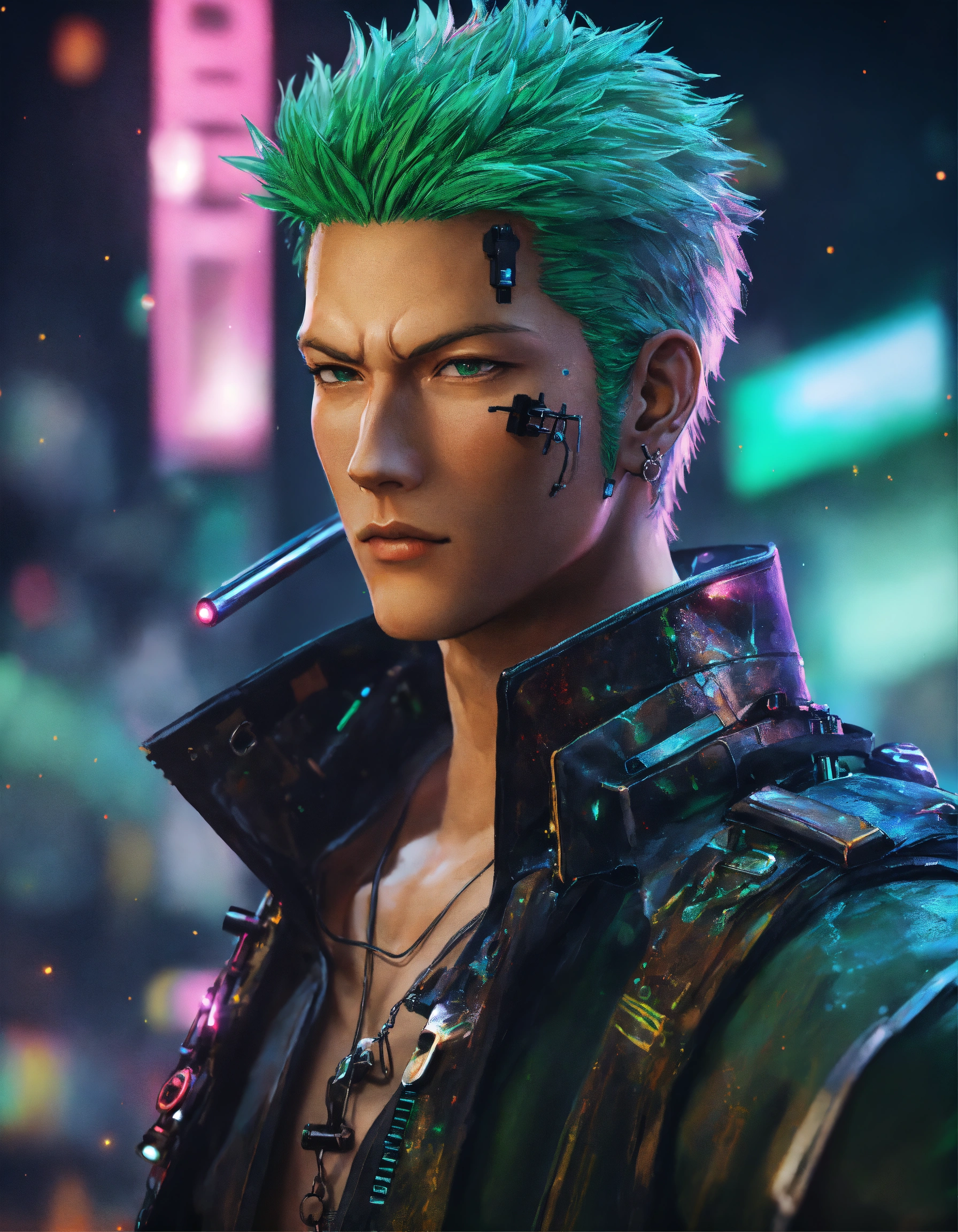Lexica - Generate a modern-day cyberpunk version of Zoro from One Piece ...
