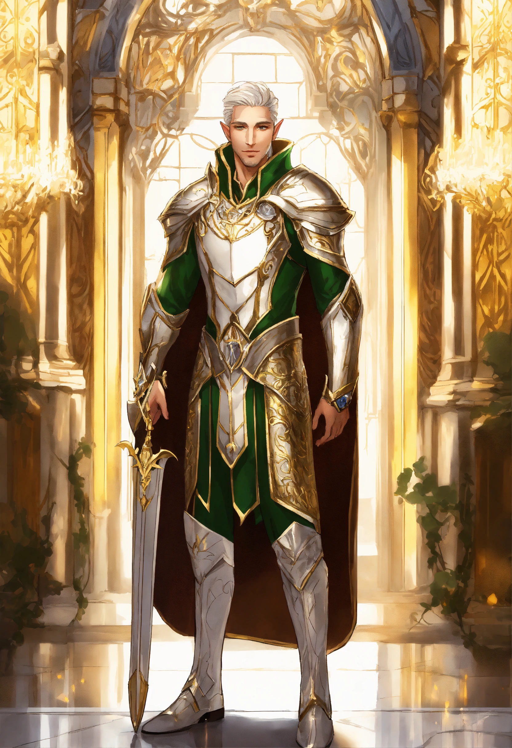 Lexica - Drawing of an elf king, royalty, sci fi, cybernetic, white and ...