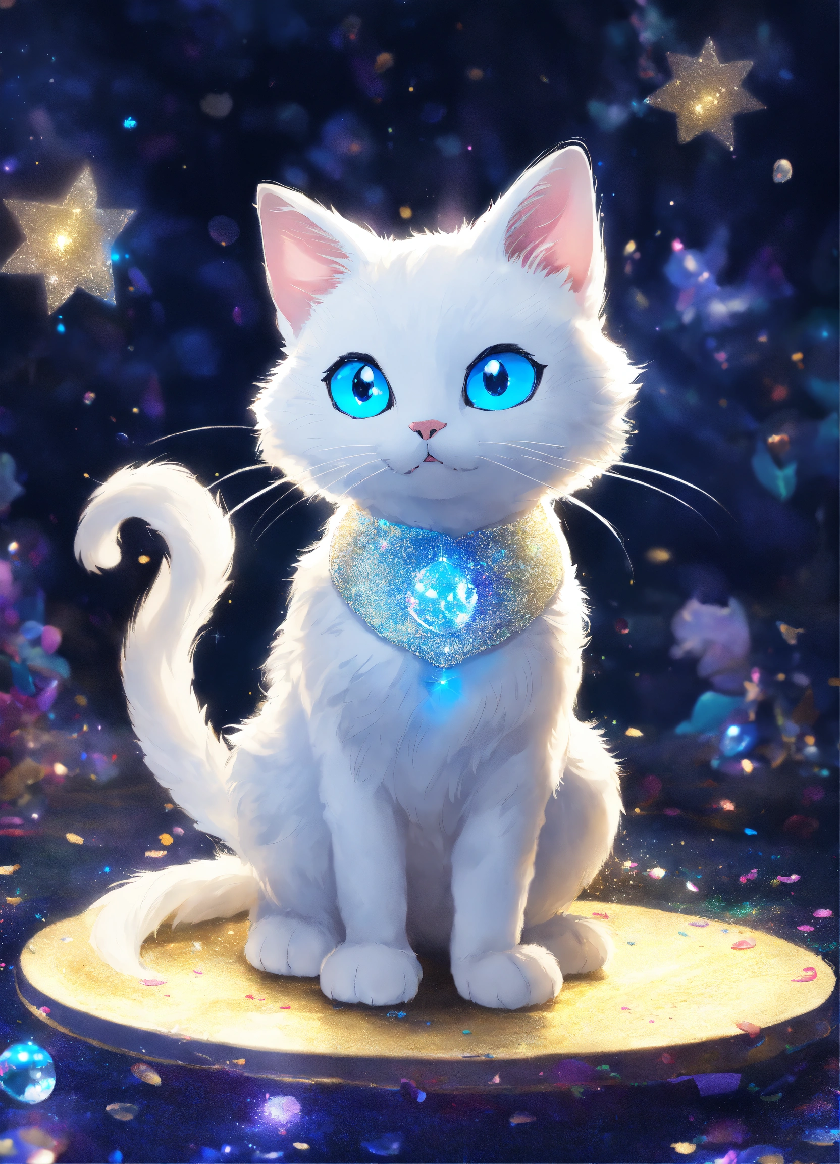Lexica - Cartoon character a white cat with a silver coat and sparkling ...