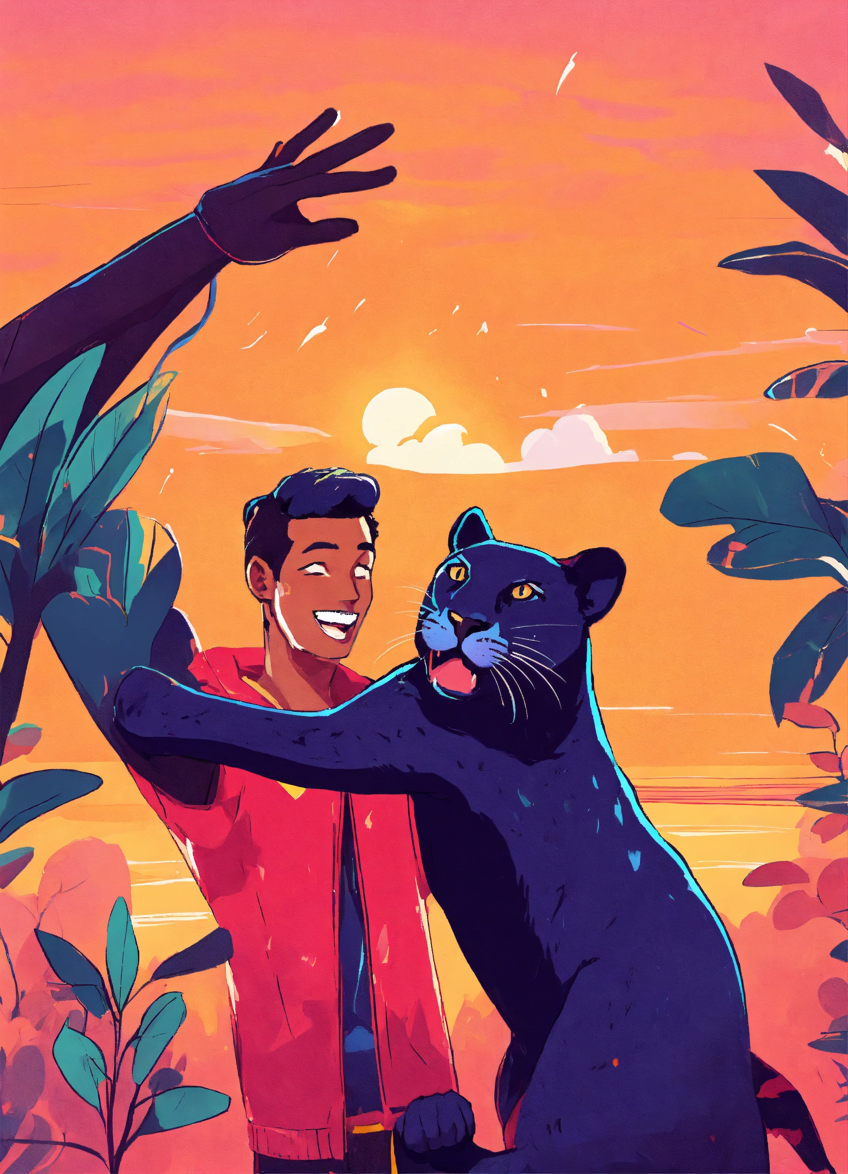 lexica-a-cute-panther-animal-high-fiving-a-guy
