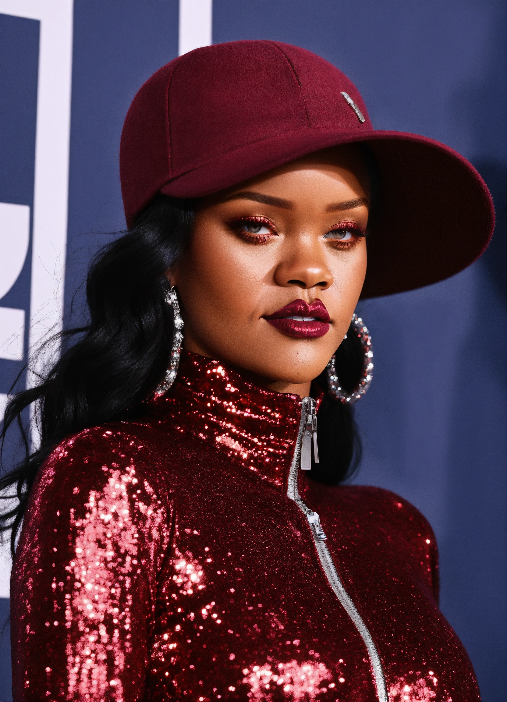 Lexica - Rihanna glittery patterned maroon and silver zip-up bodysuit ...