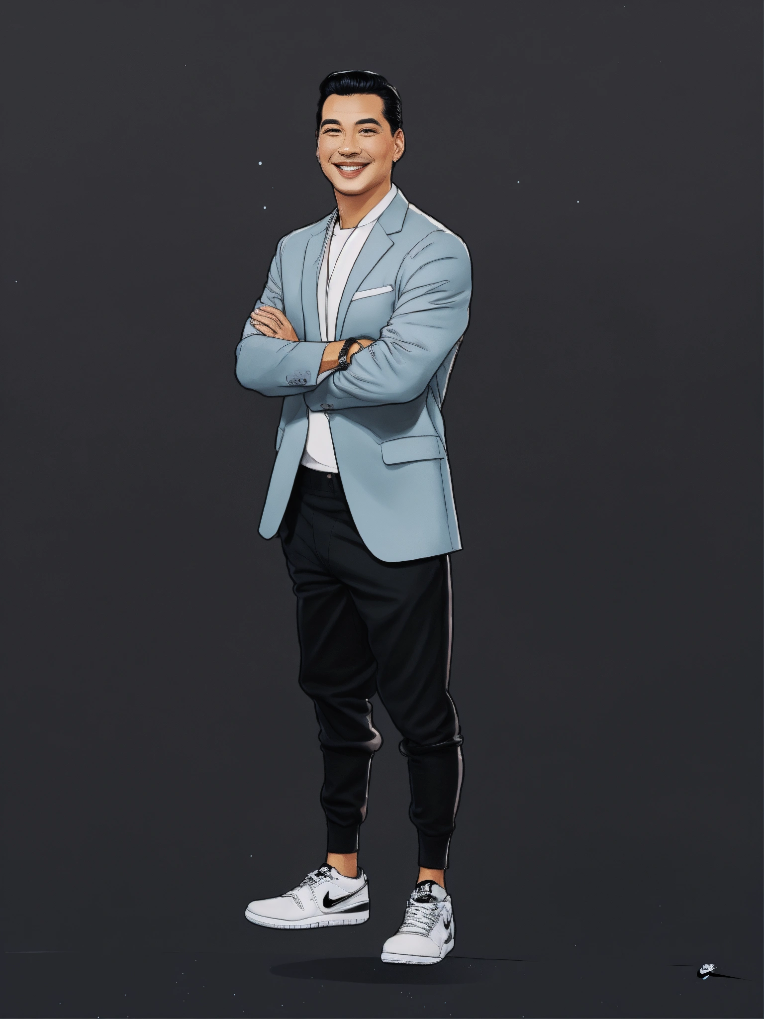 Lexica - A clean rounded face CEO standing and smiling wearing black ...