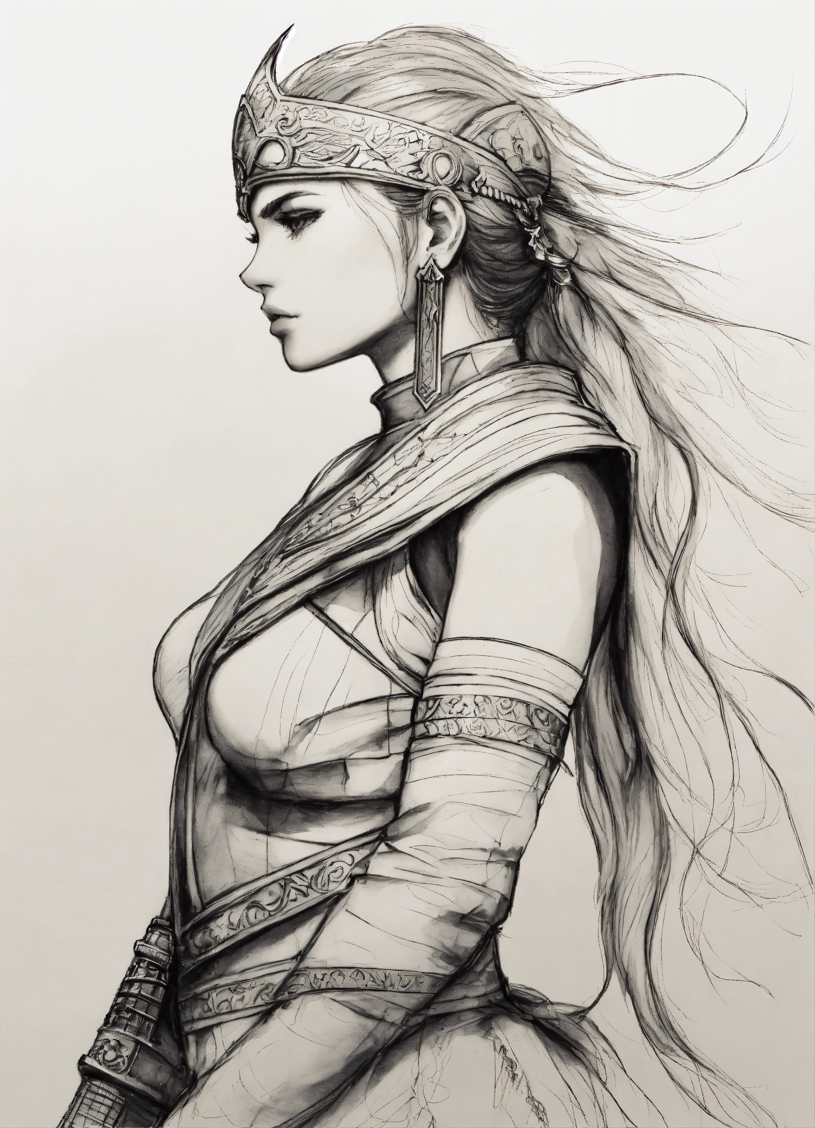 Lexica - Pen sketch of just the profile of an inner goddess with sword ...