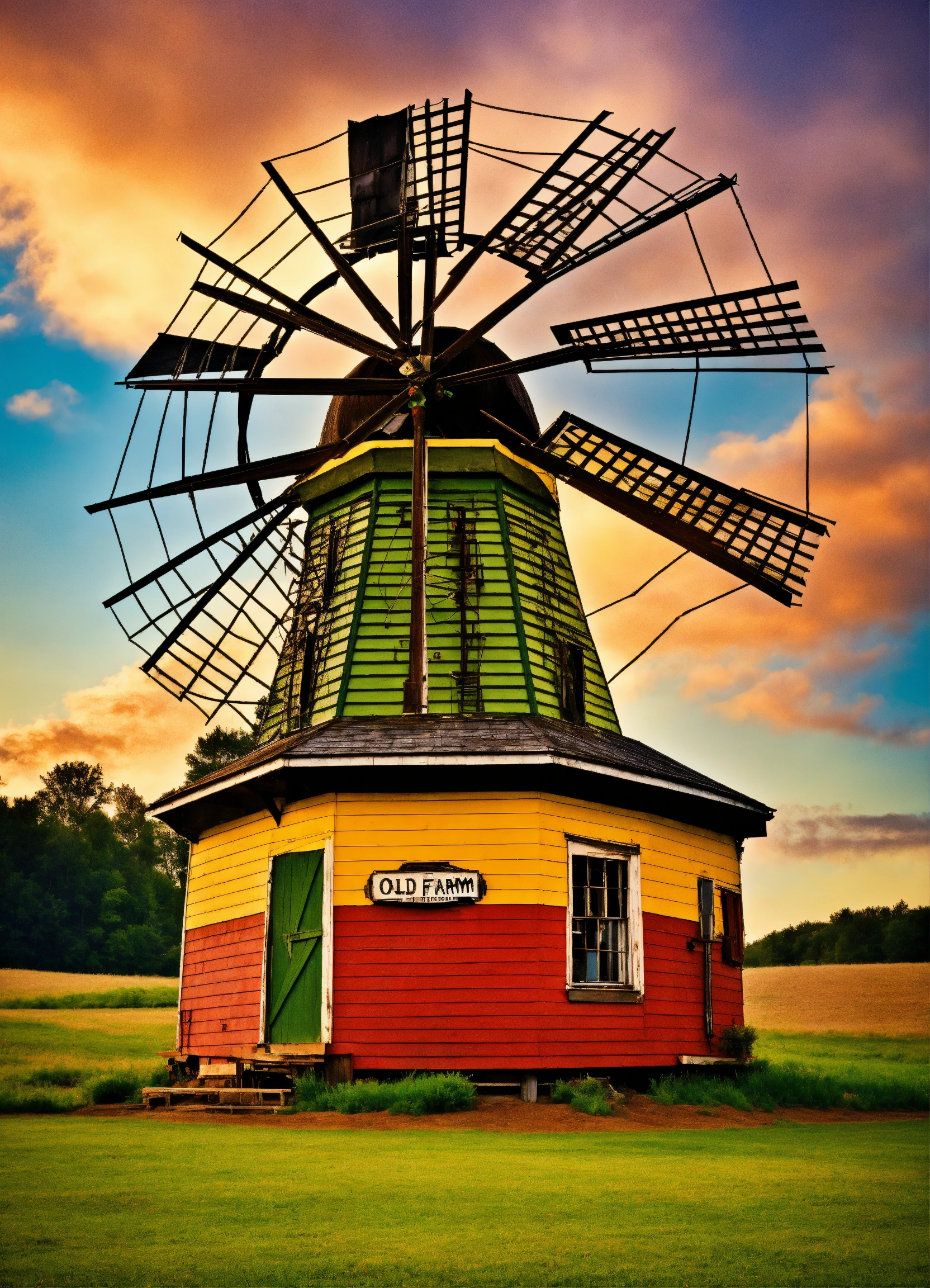 Lexica - Old farm windmill with colorful art deco details