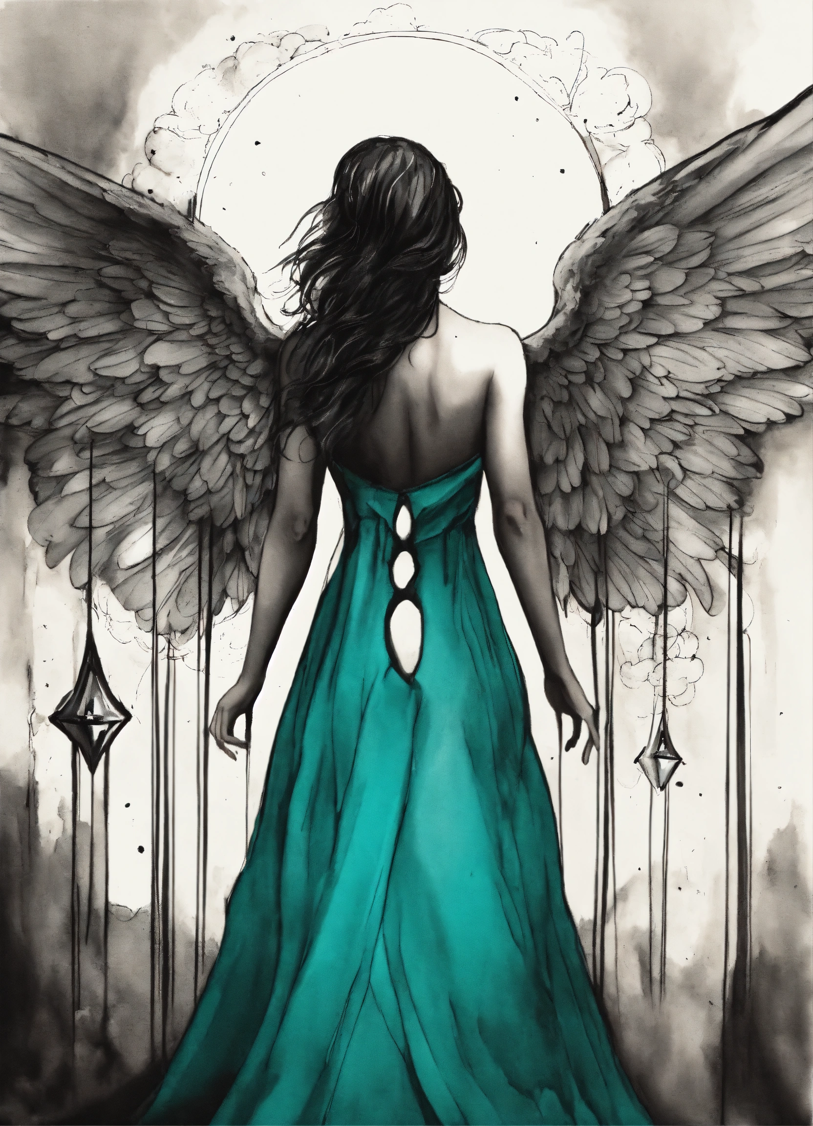 Lexica - INK DRAWING MYSTICAL and magical biblical Angel from the back ...