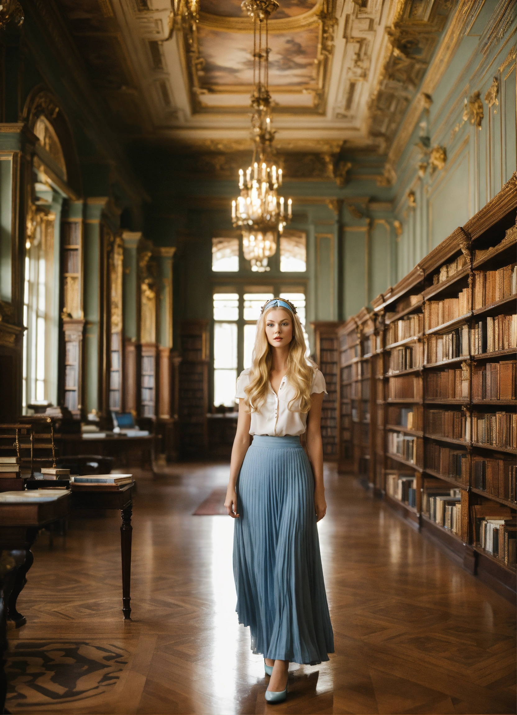 Lexica - A woman with blond slightly wave long hair, pale skin, blue ...