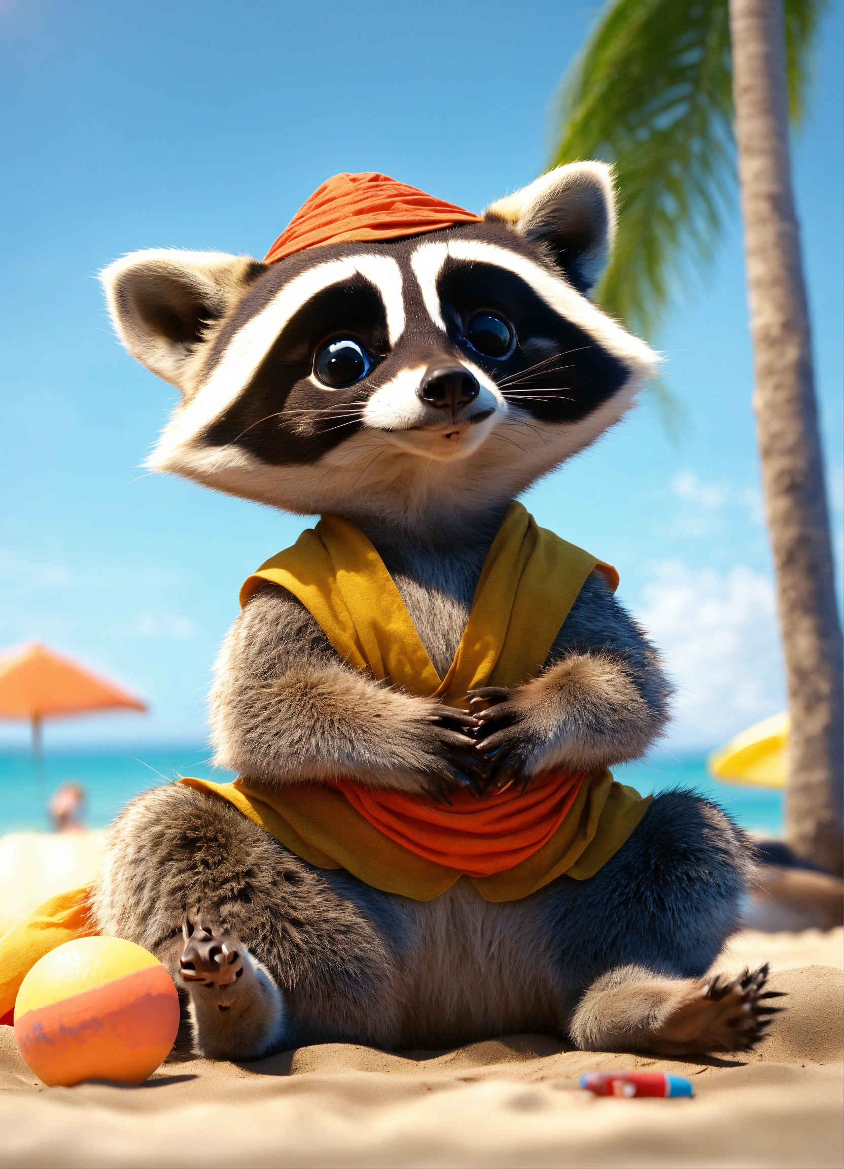 Lexica - Mischievous raccoon doing yoga at the beach, Maya render, 8k ...