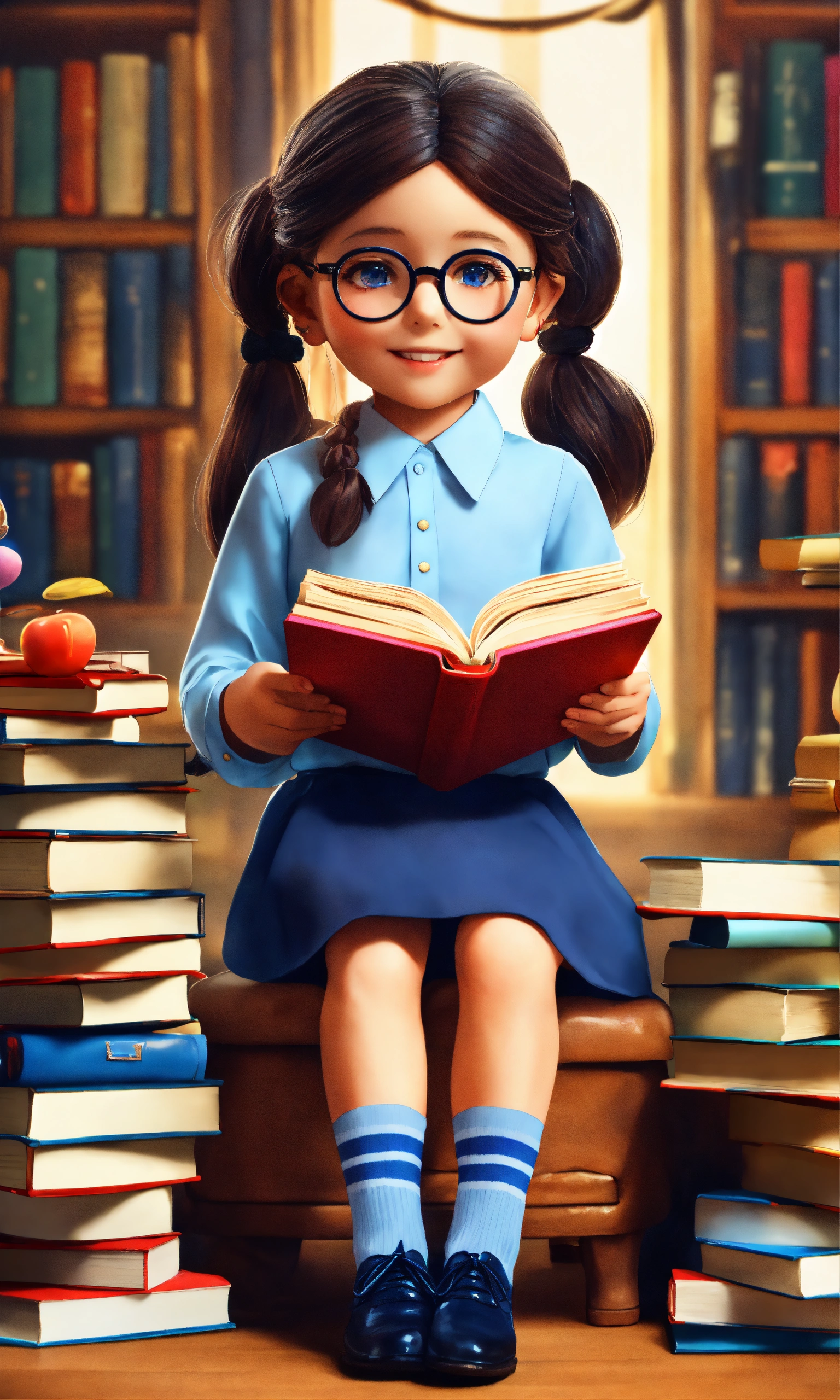 Lexica - A sweet 5-year-old girl wearing a light blue button-down shirt ...