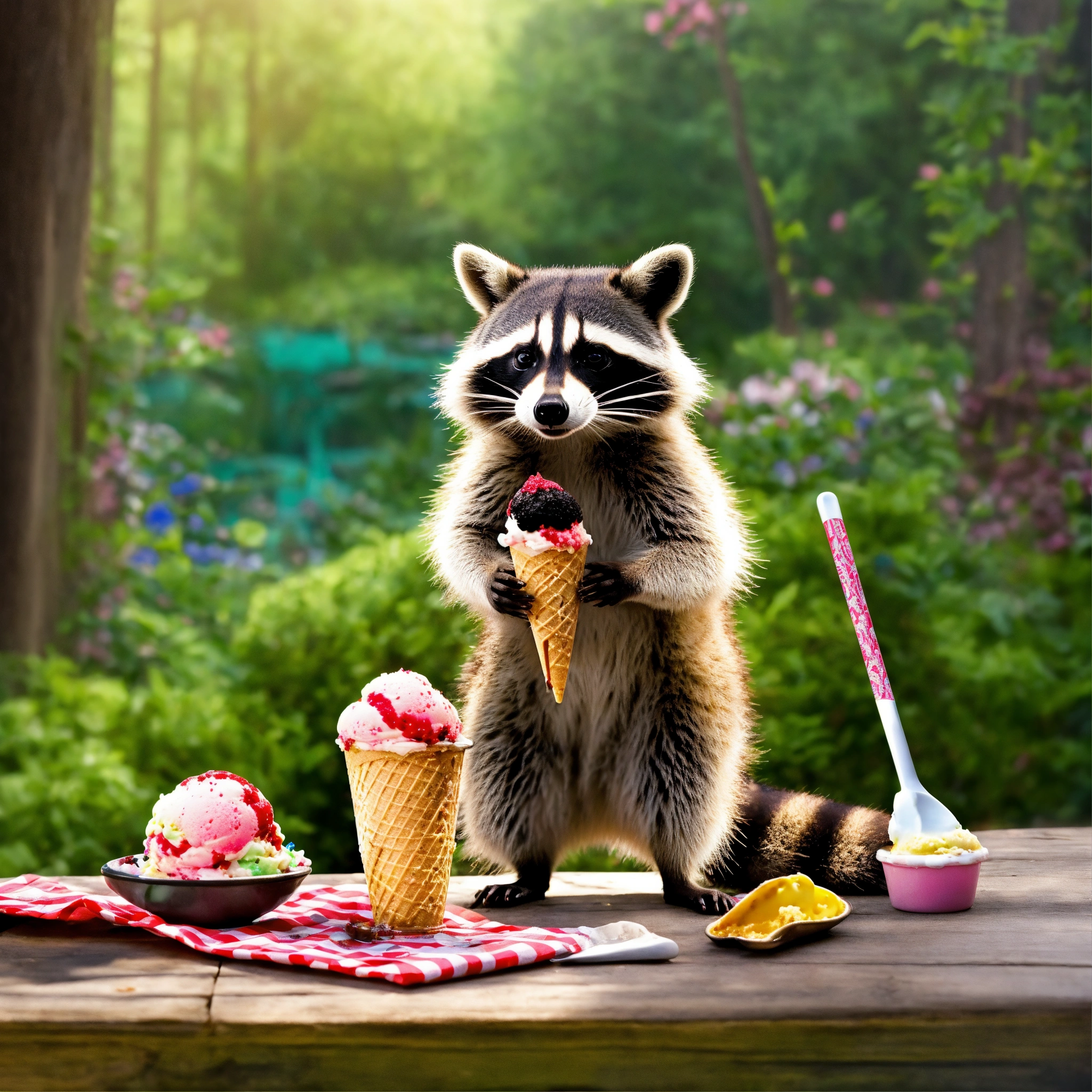 Lexica - A Raccoon finding ice cream, life-like