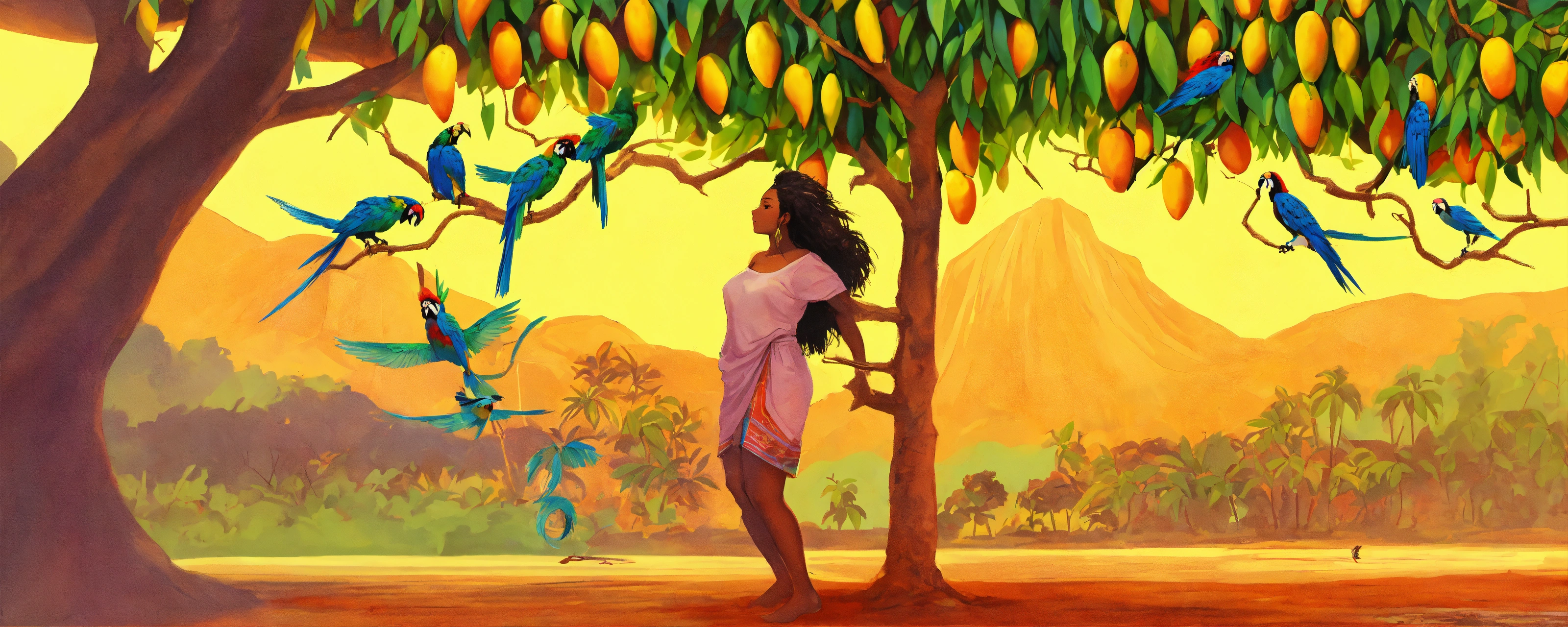 Lexica - A woman whose legs turn into the trunk of a mango tree, her ...