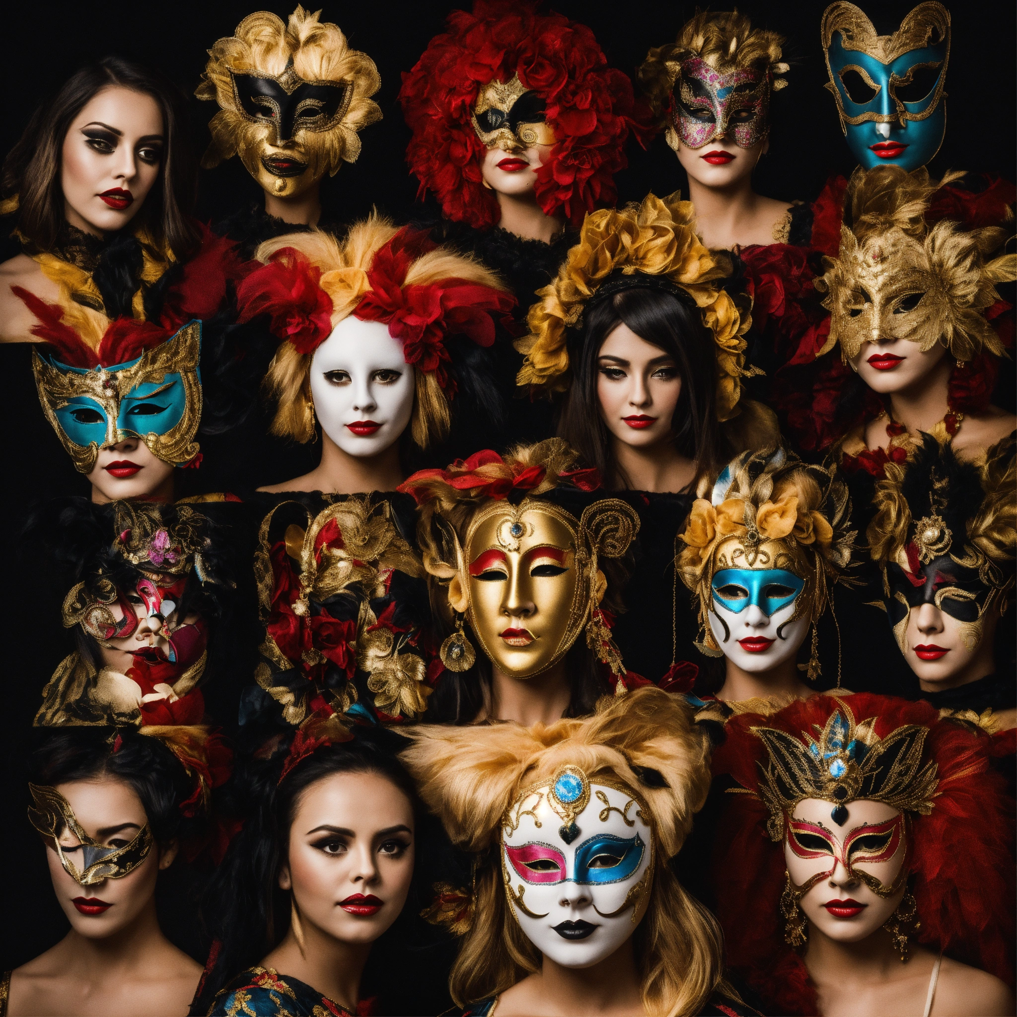 Lexica - A woman who tries to put on different theatrical masks and ...